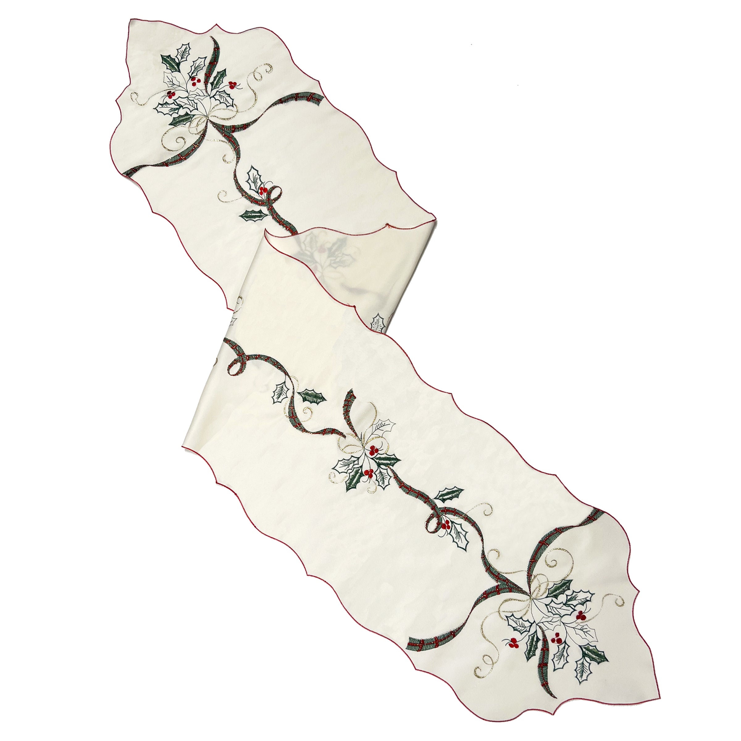 Holiday Table Runner with Holly & Berries | Nouveau 14x72