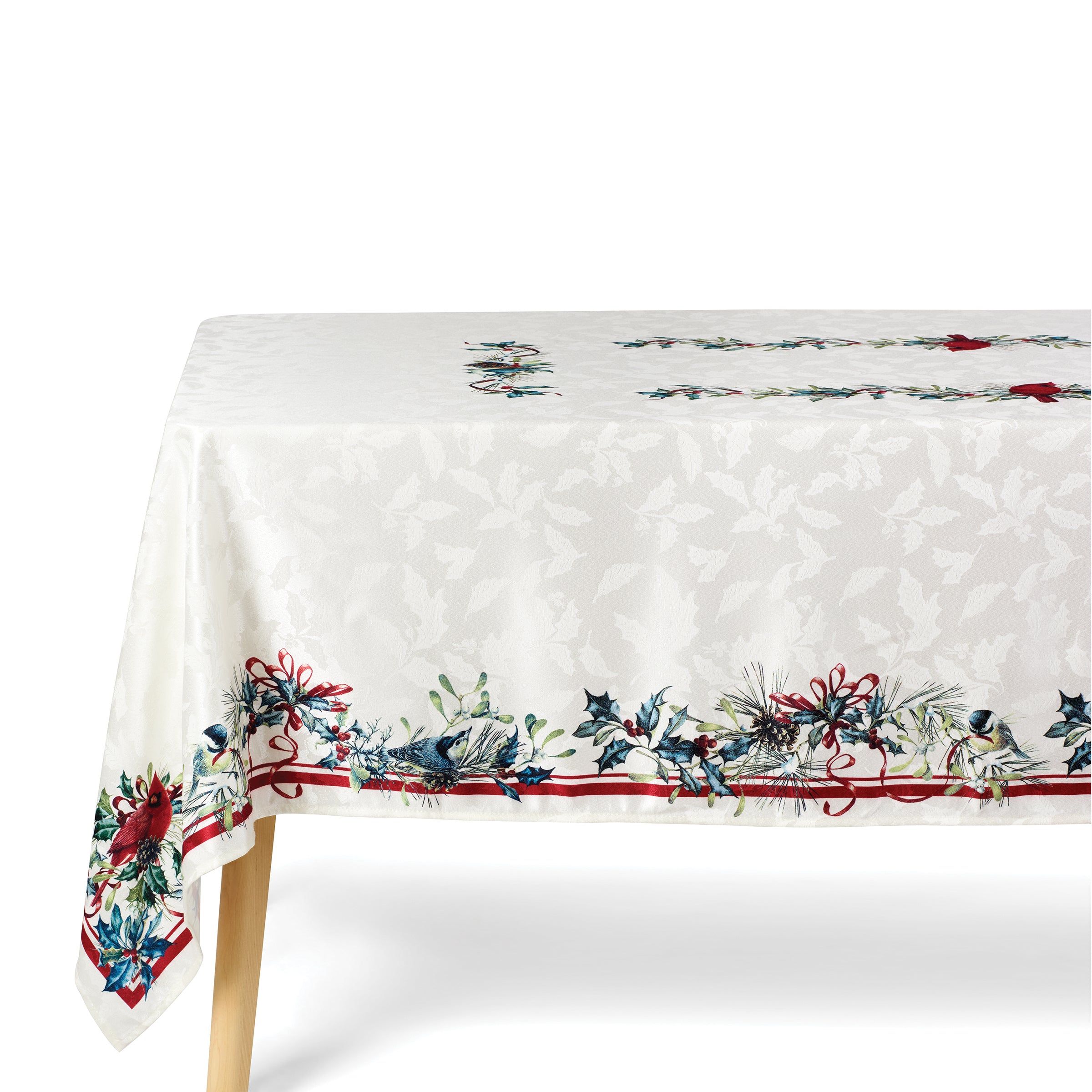 Winter Holiday Tablecloth 60x102 with Holly & Snowbirds | Festive Dining Decor