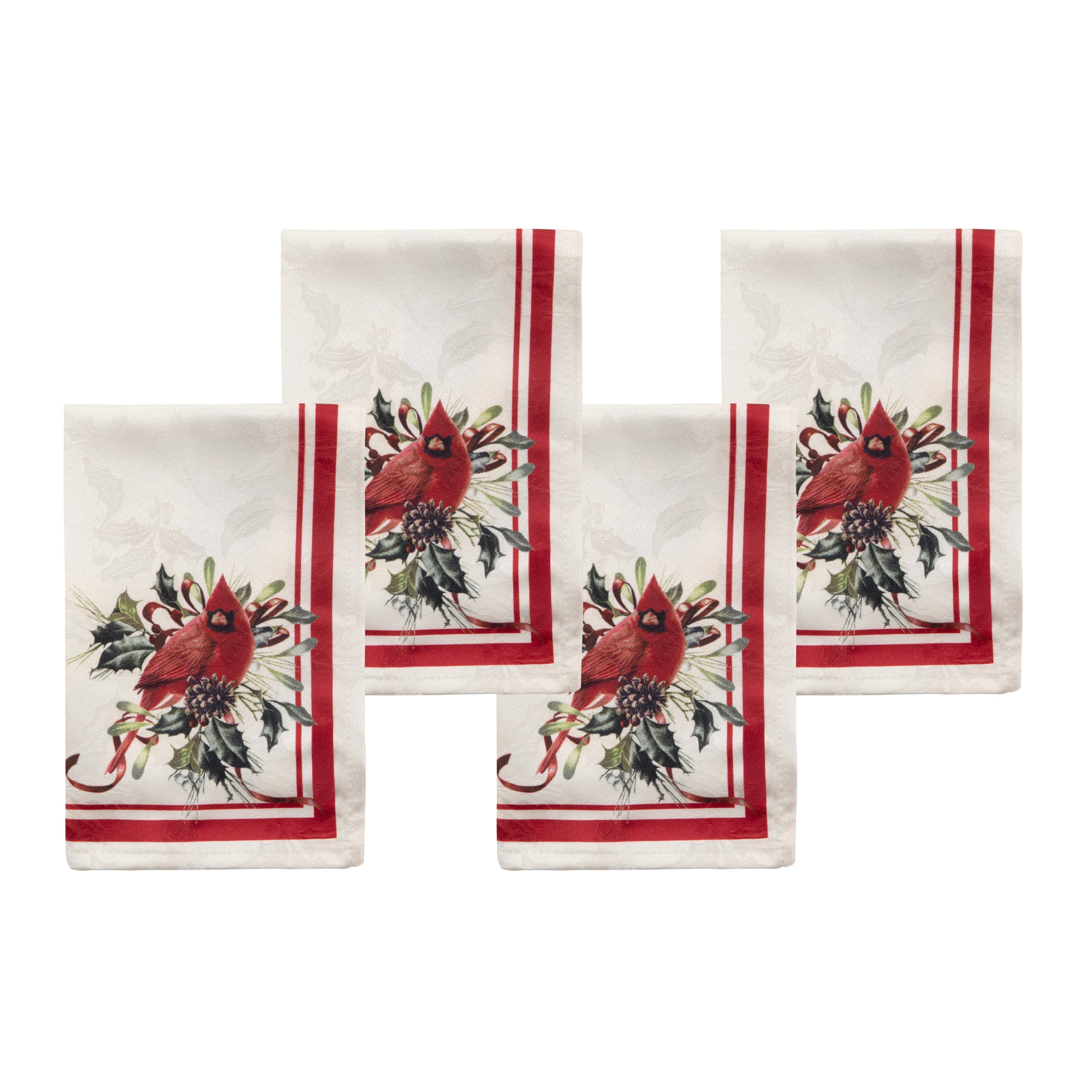 Winter Greetings Holiday Napkins Set of 4 - Holly & Snowbird Design