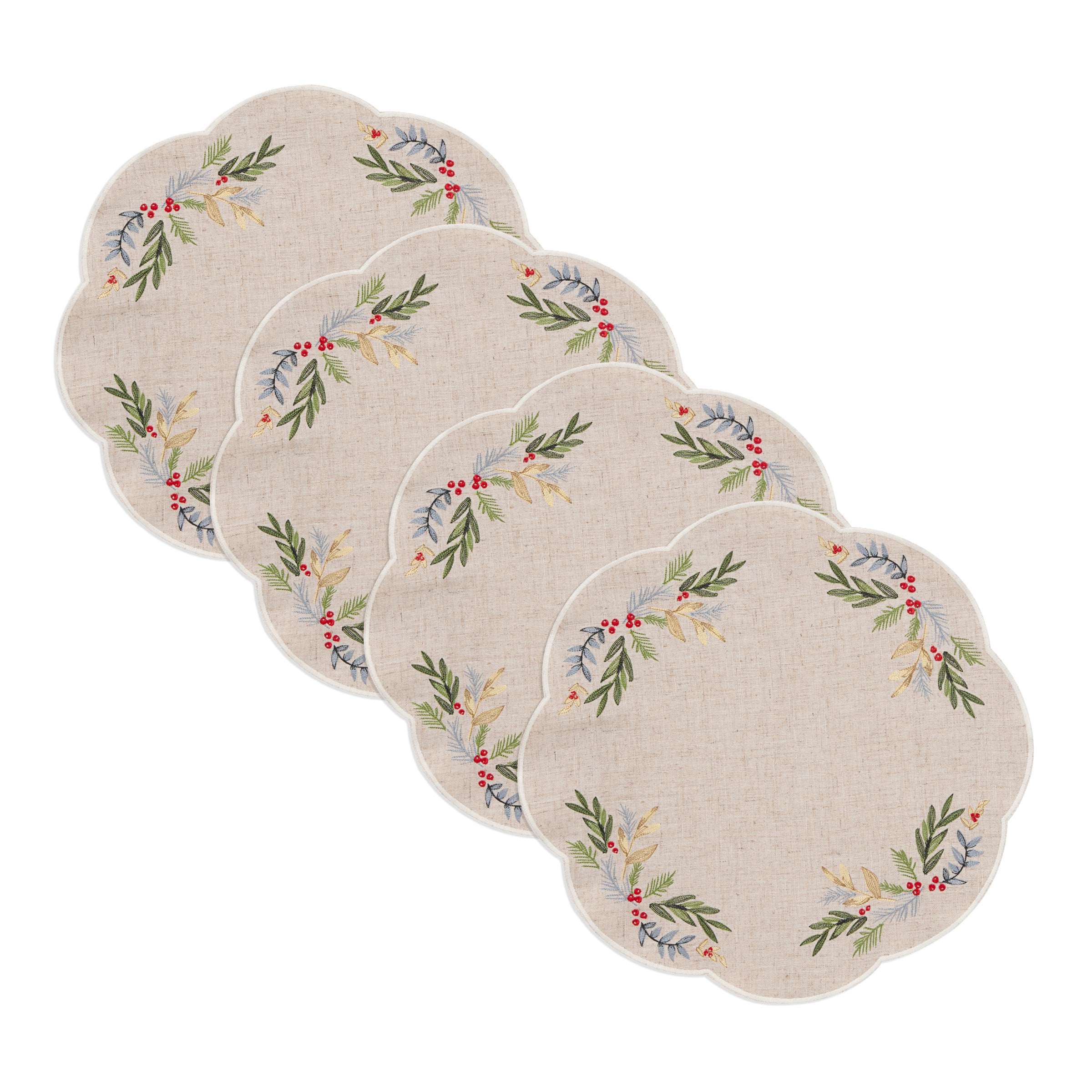 French Country Holly Embroidered Placemats - Set of 4 | French Perle
