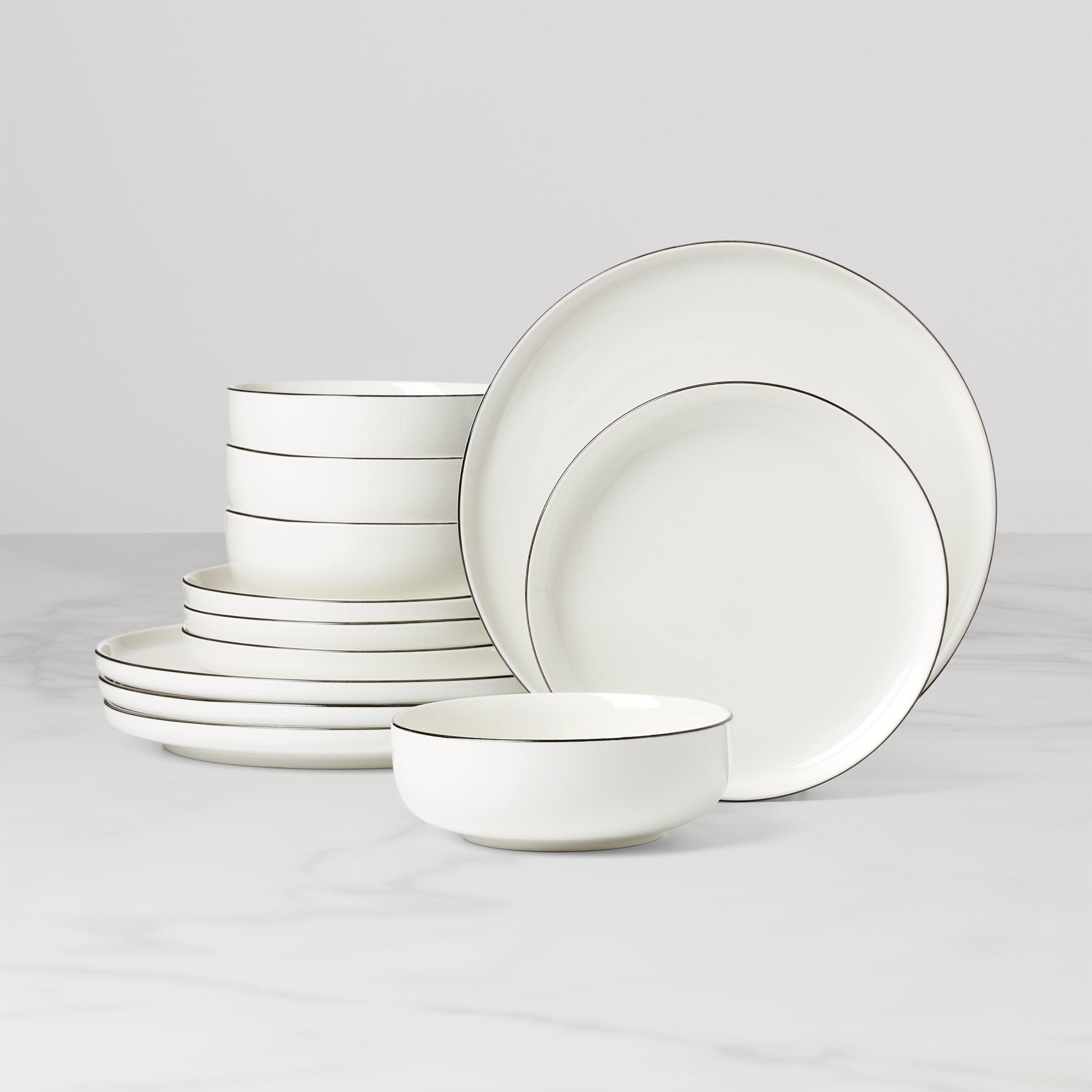 Black Rim Porcelain Dinnerware Set 12-Piece | 24 Seven