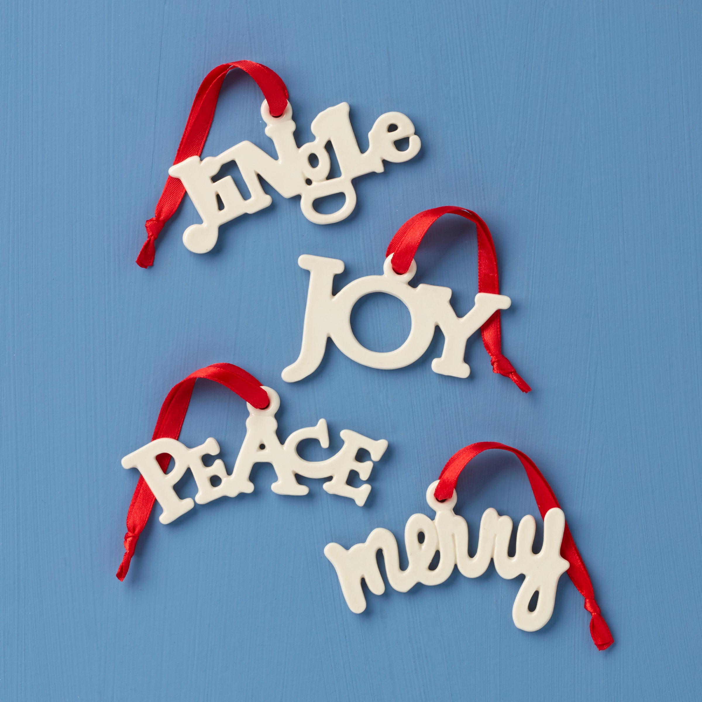 Porcelain Christmas Charm Ornaments - Set of 4 with Festive Ribbons