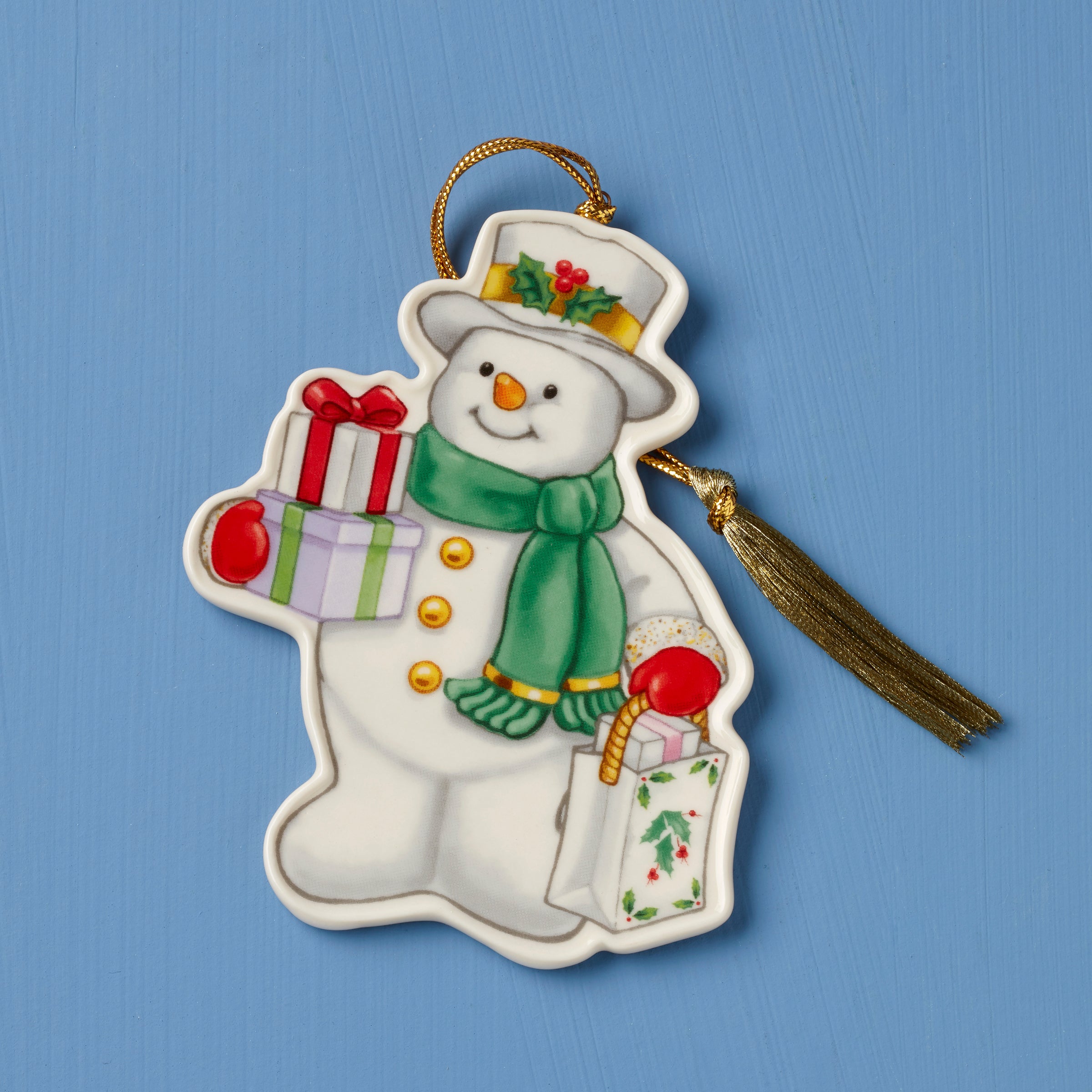 Christmas Snowman Ornament with 24K Gold Accents | Festive Holiday Decor