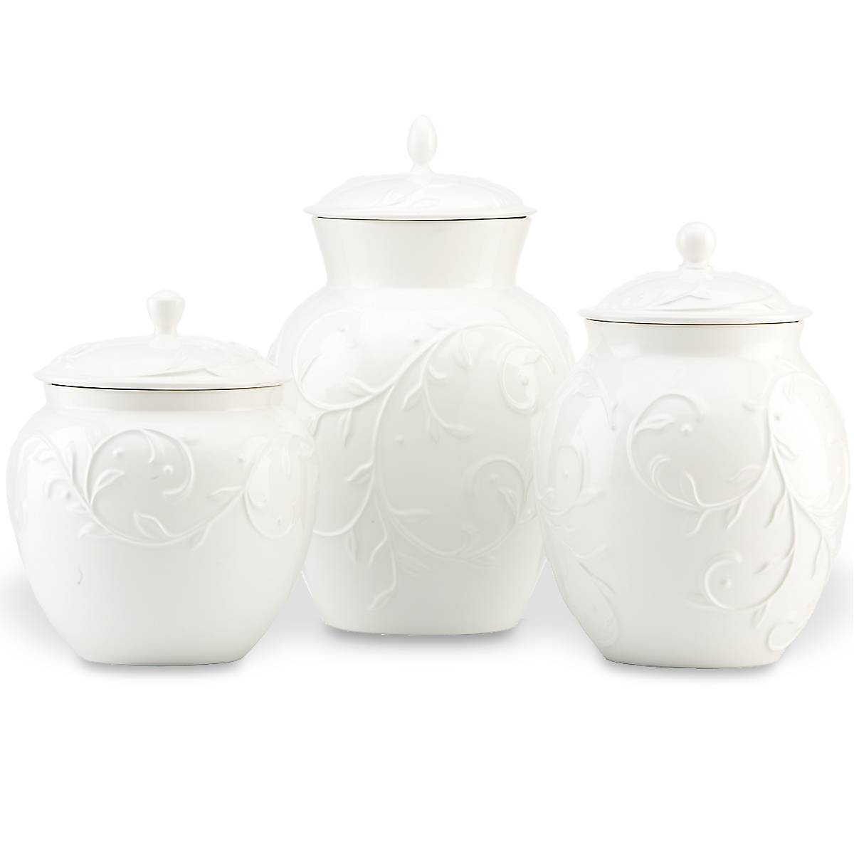 White Ceramic Canister Set with Carved Design | Opal Innocence