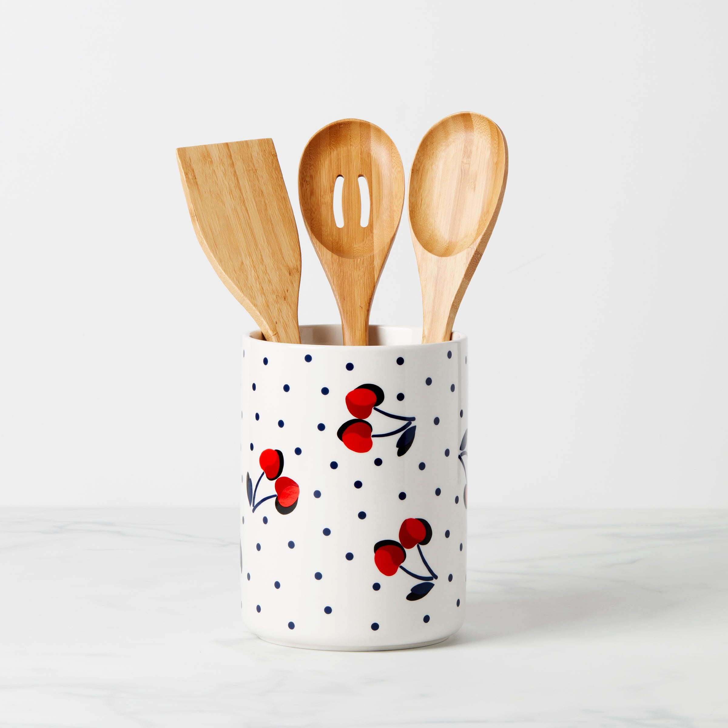 Vintage Cherry Dot Utensil Crock Set with Wooden Spoons | Kate Spade