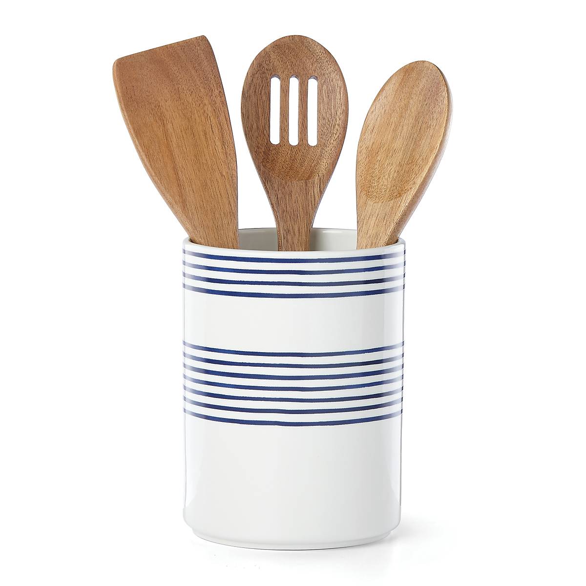 Ceramic Utensil Holder with Blue Accent | Charlotte Street Collection