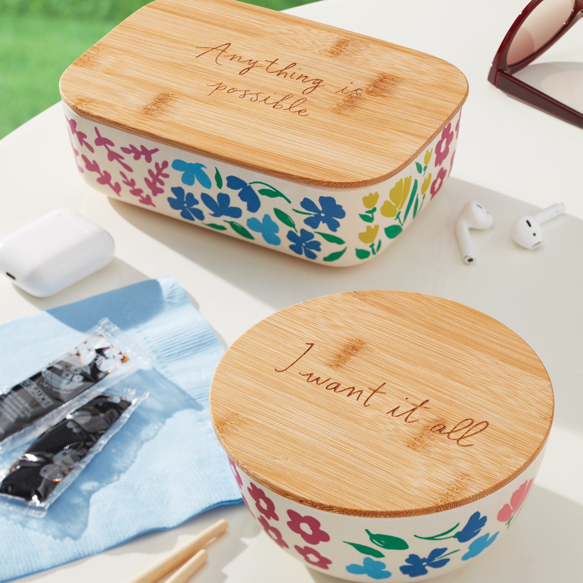 Floral Design Wooden Lid Bowl for Lunches & Leftovers | Floral Fields