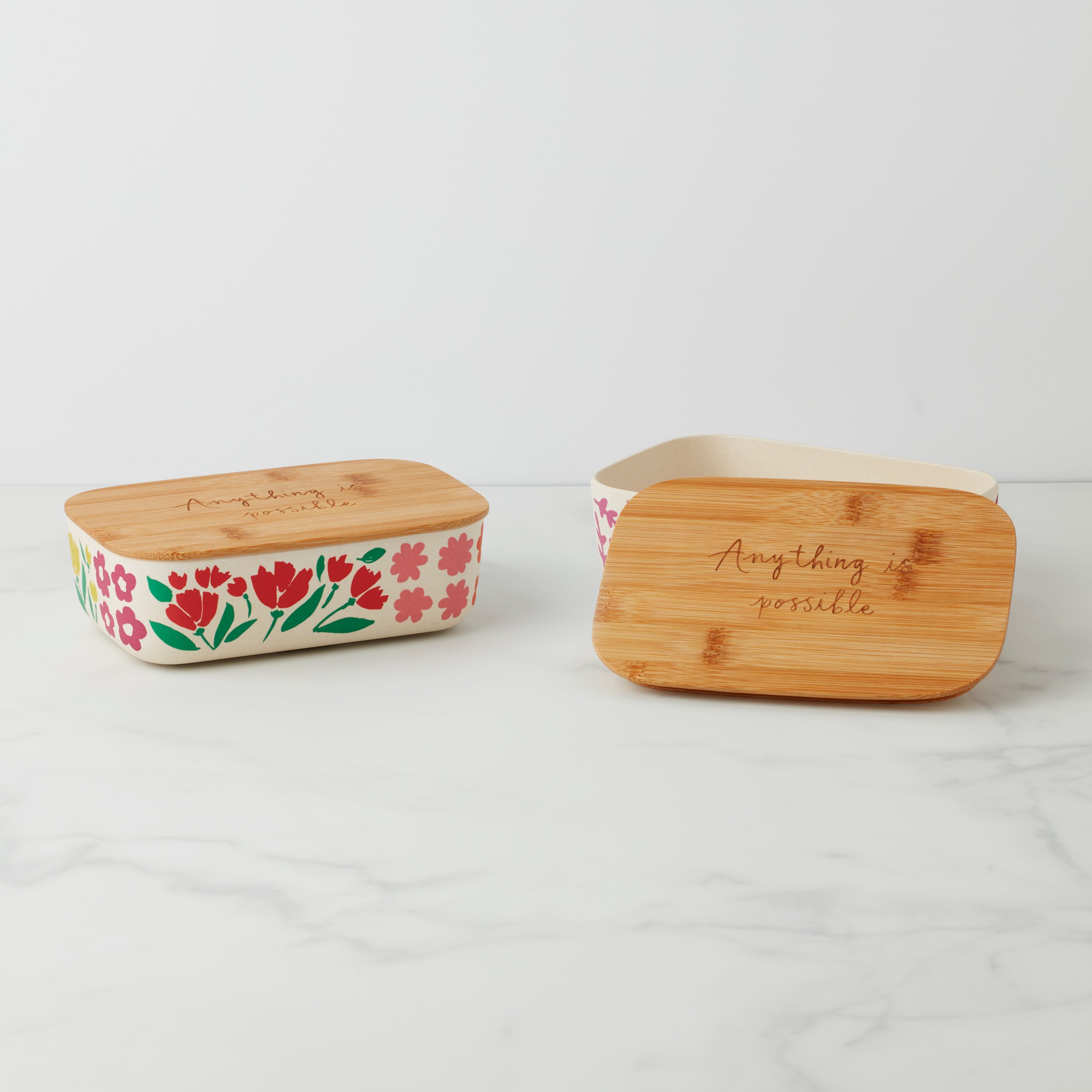 Floral Design Food Storage Containers with Wooden Lid | Floral Fields