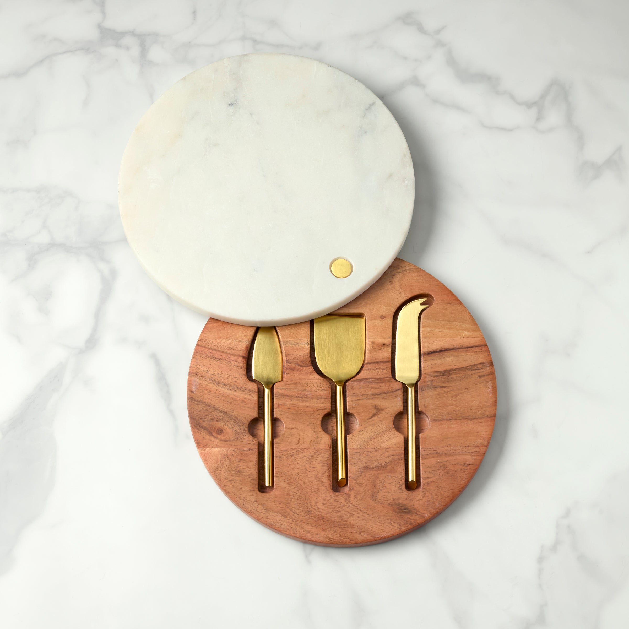 Swivel Cheese Board Set with Marble & Acacia Wood | Garnet Serving Board