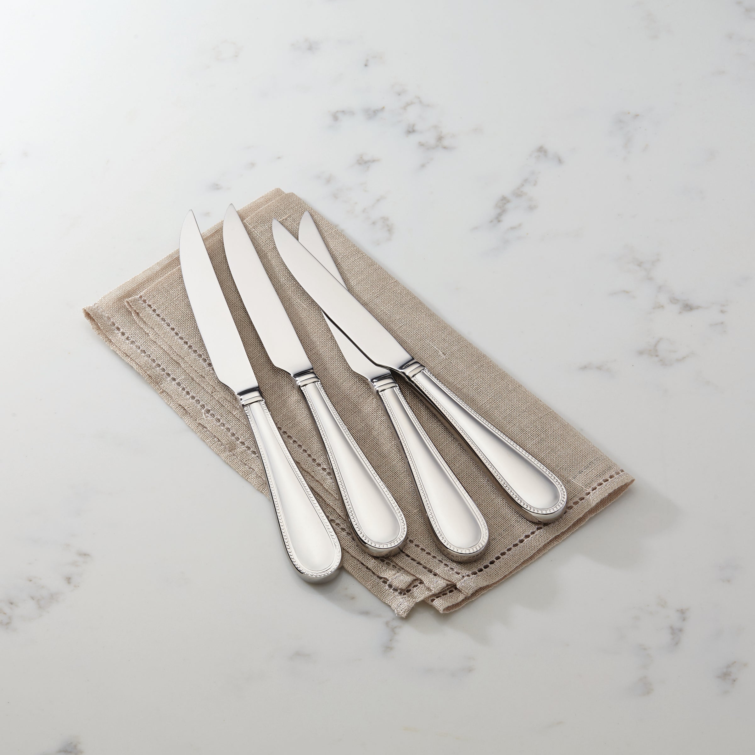 Stainless Steel Steak Knife Set of 4 with Beaded Handle | Lyndon