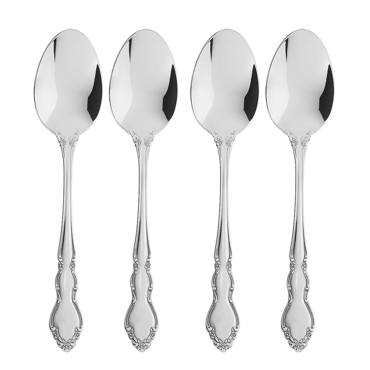 Elegant Dover Teaspoon Set of 4 with Scrolled Floral Design