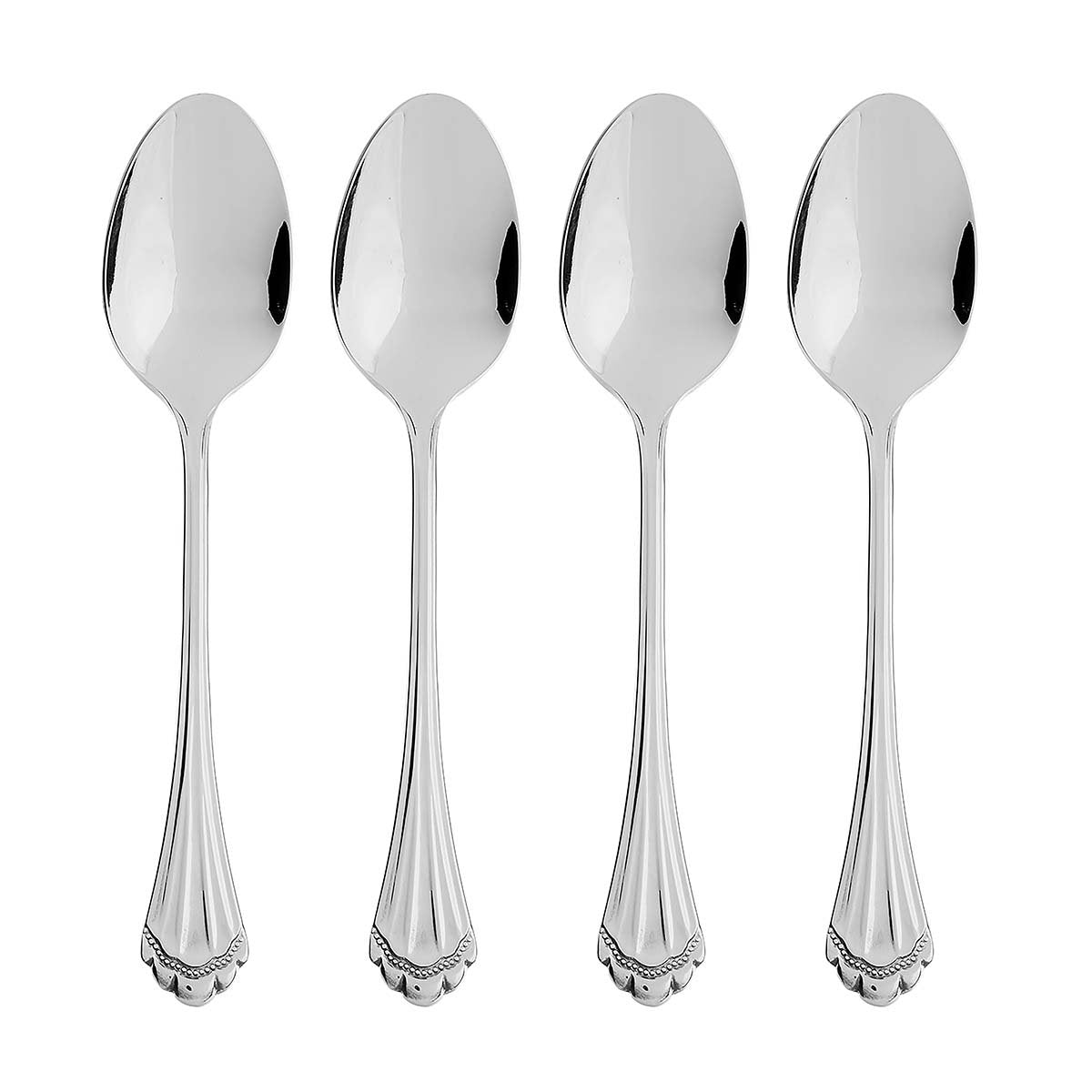 Elegant Marquette 18/8 Teaspoon Set of 4 | Classic Beaded Design
