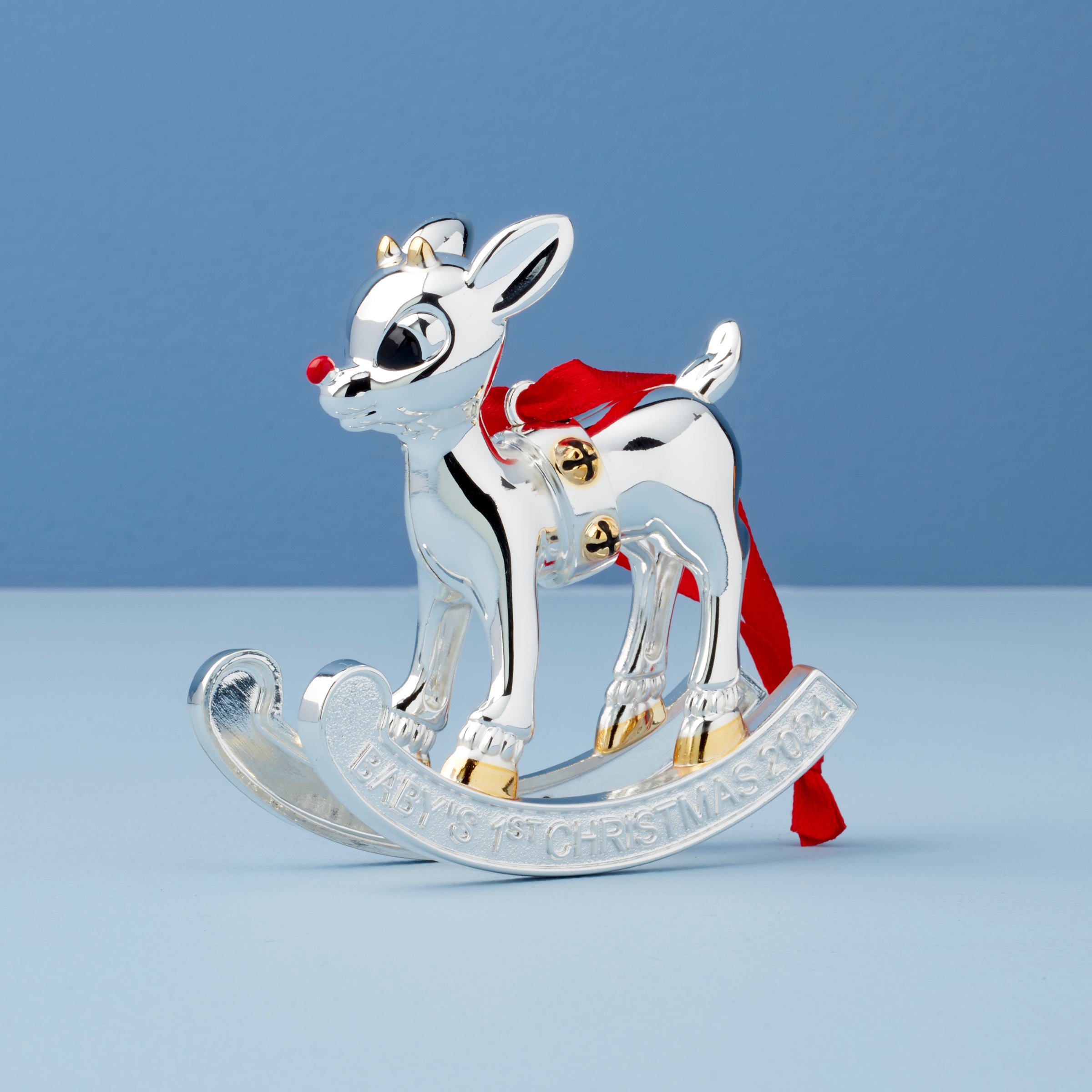 Baby's 1st Christmas Ornament - Rudolph Silverplate with Gold Accents