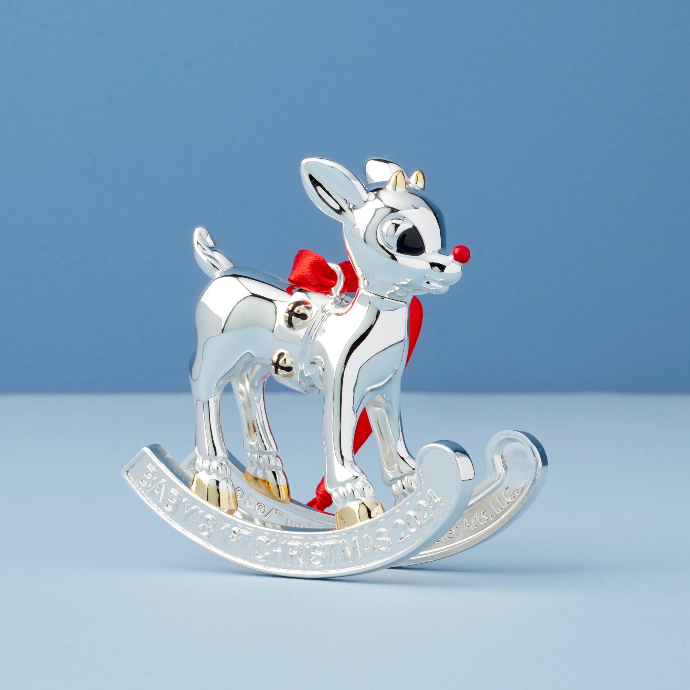 Baby's 1st Christmas Ornament - Rudolph Silverplate with Gold Accents
