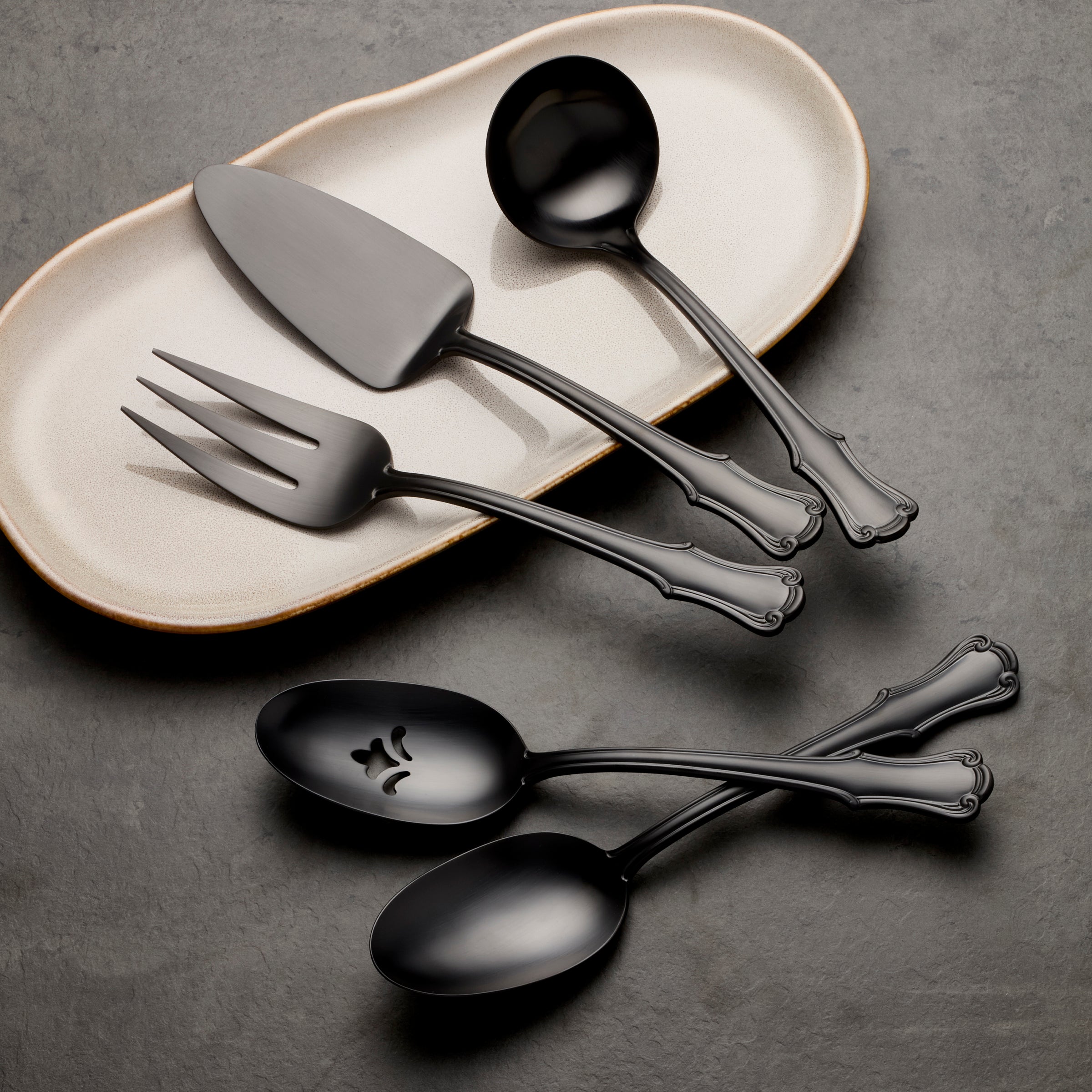 Black Satin 5-Piece Hostess Set for Entertaining | James Street