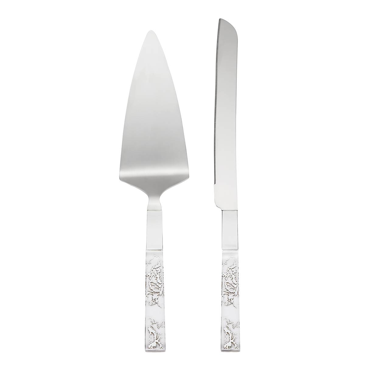 Silver Peony Dessert Set 2-Piece | Engraved Stainless Steel Cutlery