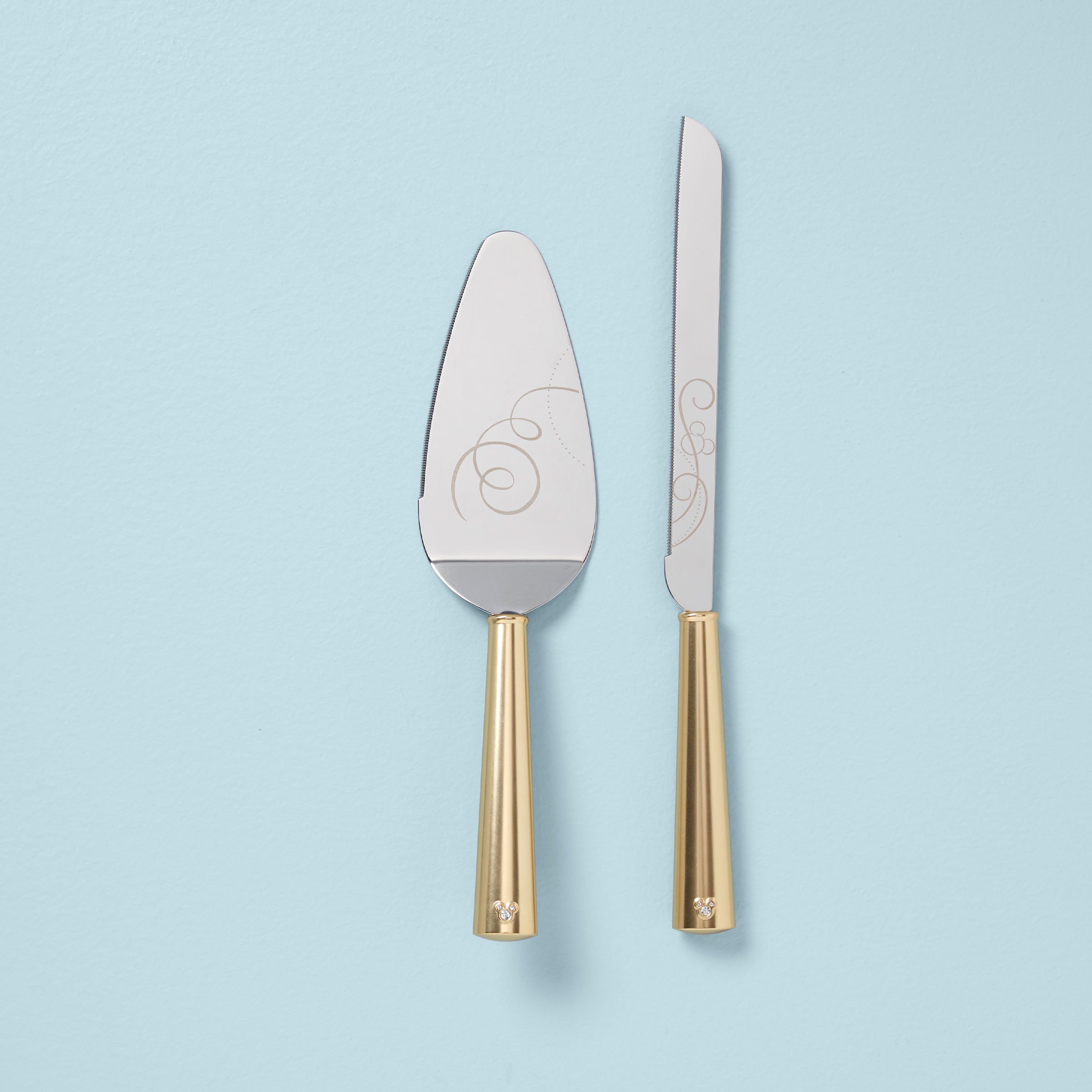 Disney Wedding Cake Server & Knife Set with Gold Ribbon Design