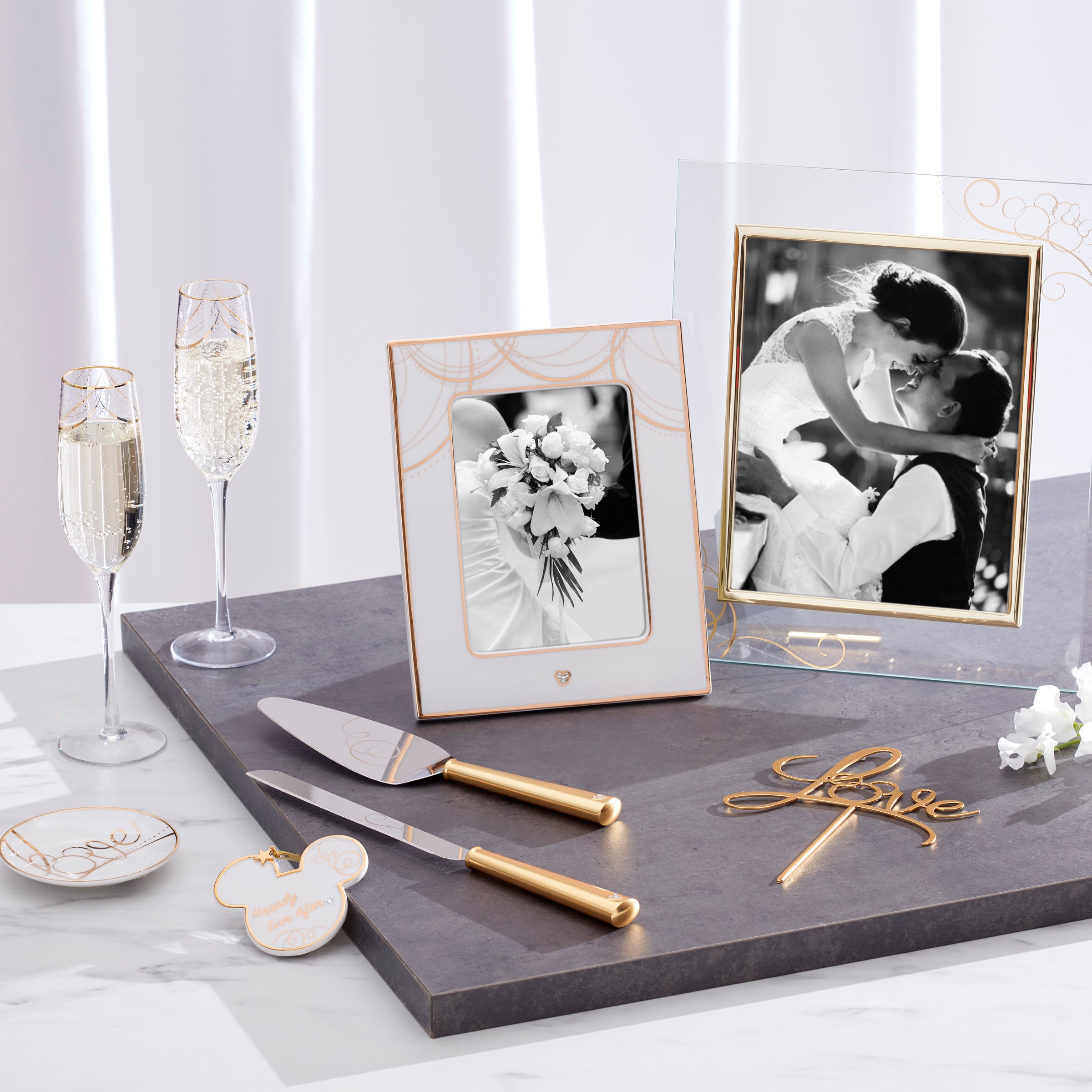 Disney Wedding Cake Server & Knife Set with Gold Ribbon Design