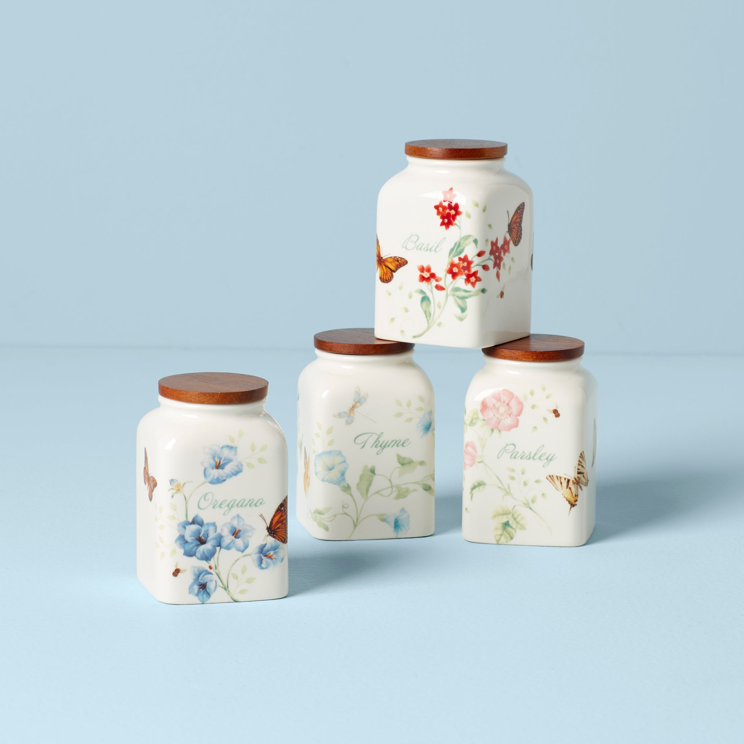 Butterfly Meadow Spice Jars - Set of 4 with Vibrant Floral Design