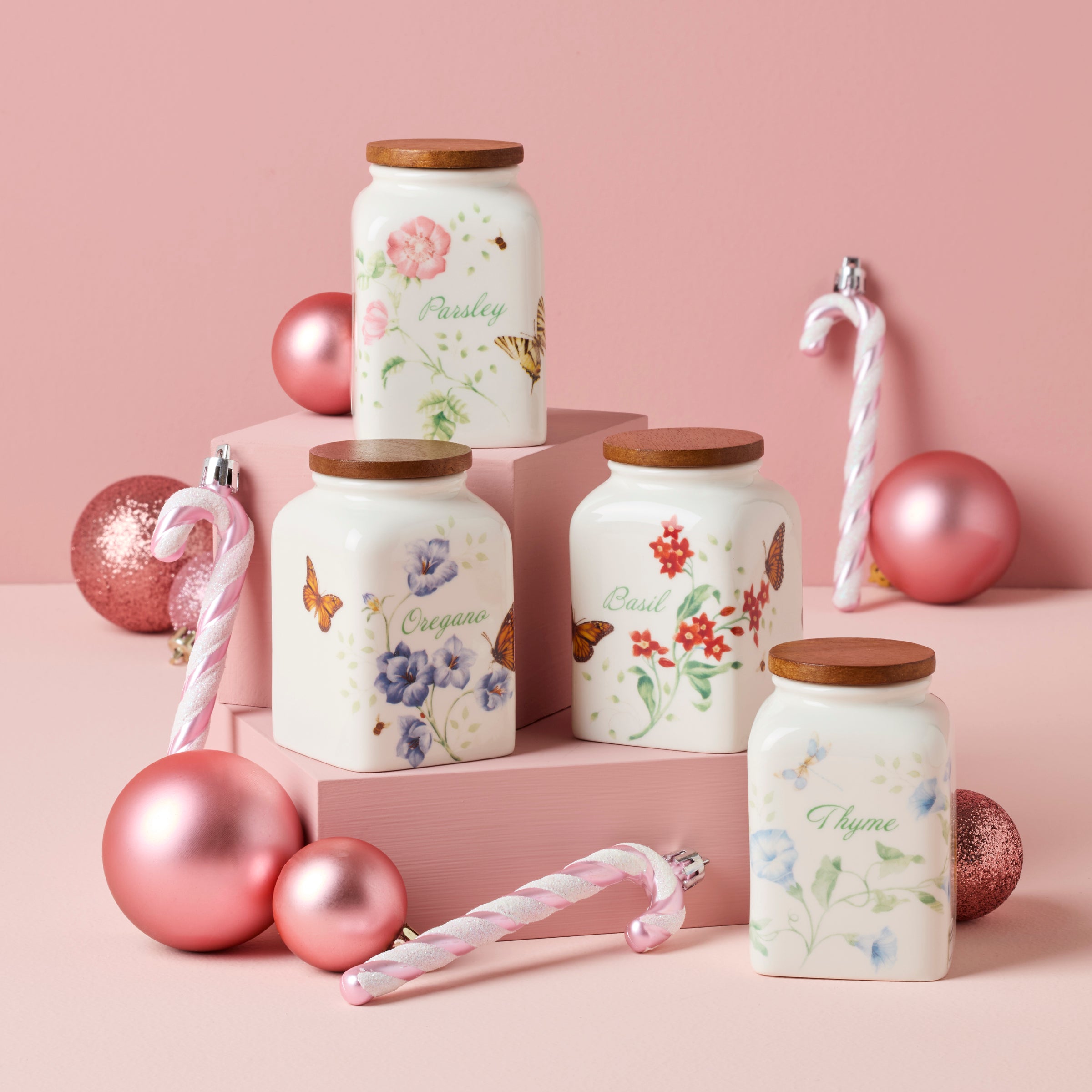 Butterfly Meadow Spice Jars - Set of 4 with Vibrant Floral Design