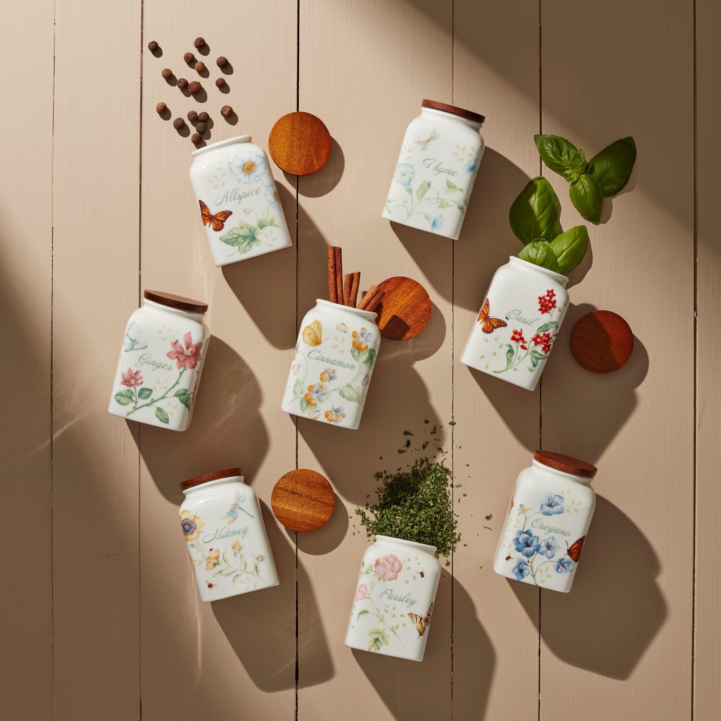 Butterfly Meadow Spice Jars - Set of 4 with Vibrant Floral Design