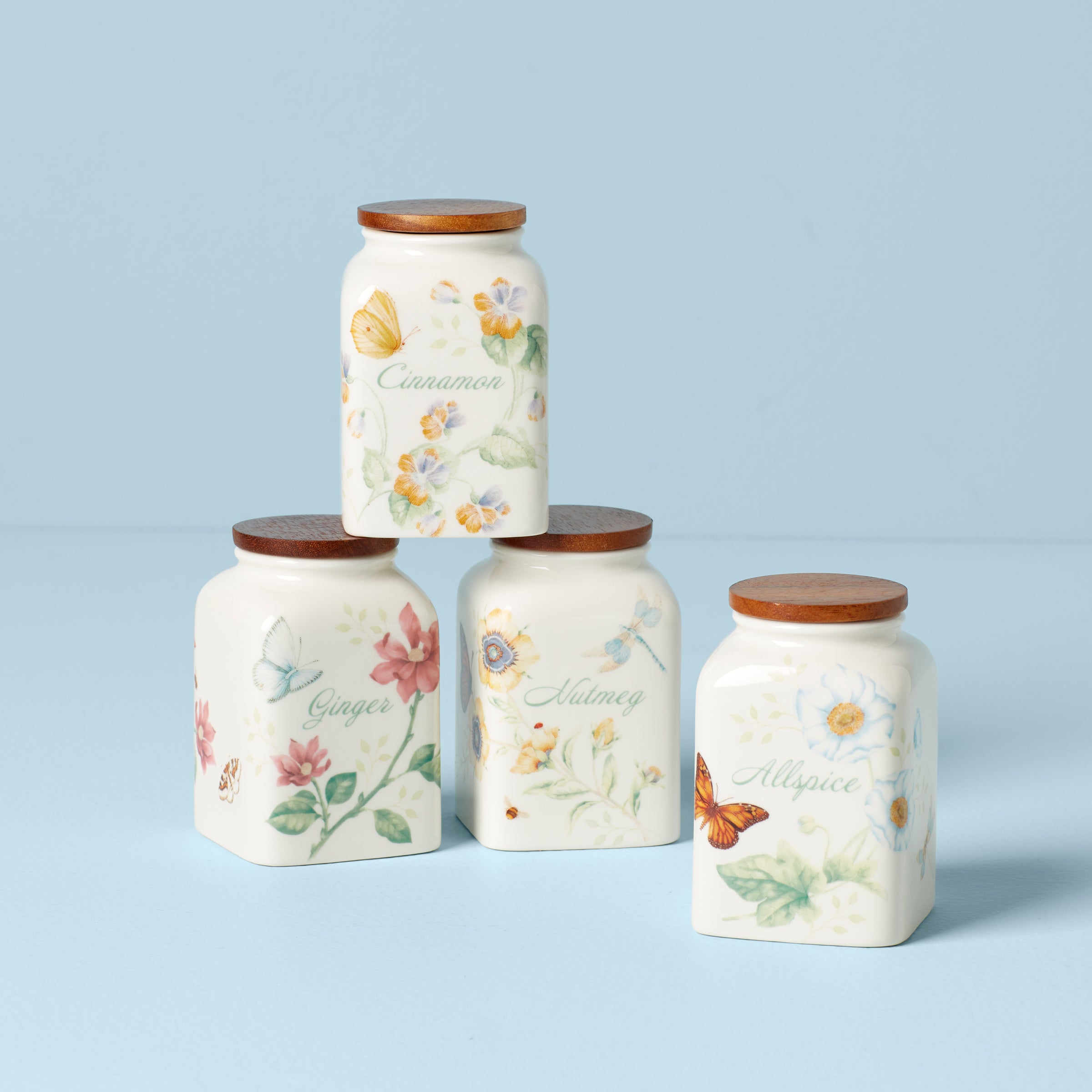 Butterfly Meadow Spice Jars Set of 4 with Vibrant Floral Design