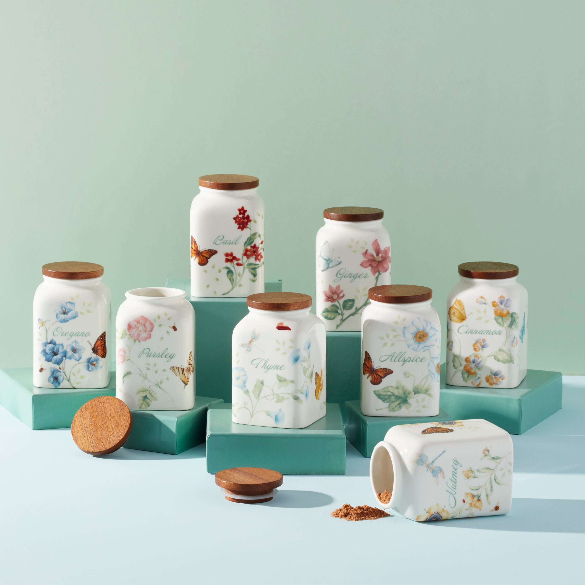 Butterfly Meadow Spice Jars Set of 4 with Vibrant Floral Design