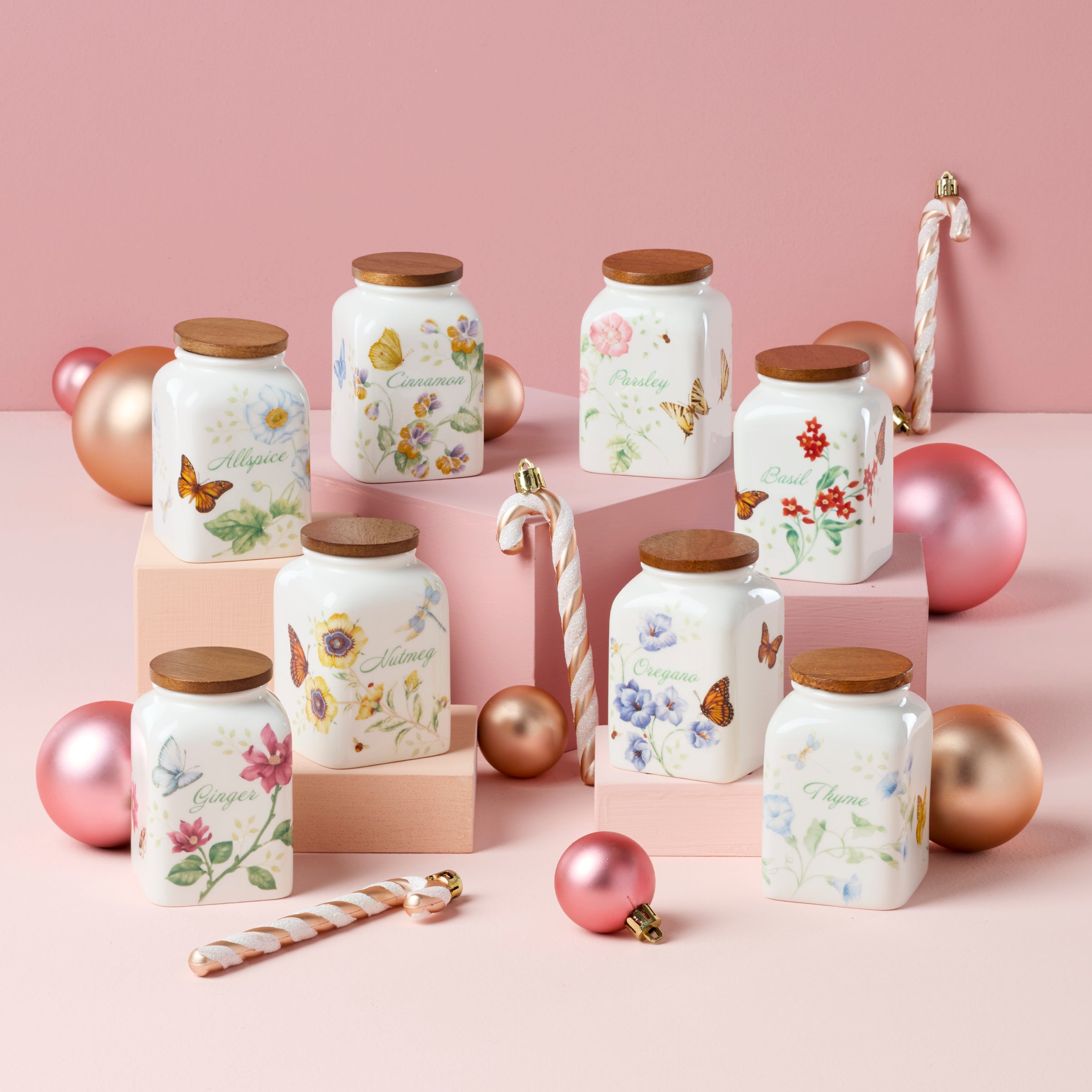 Butterfly Meadow Spice Jars Set of 4 with Vibrant Floral Design
