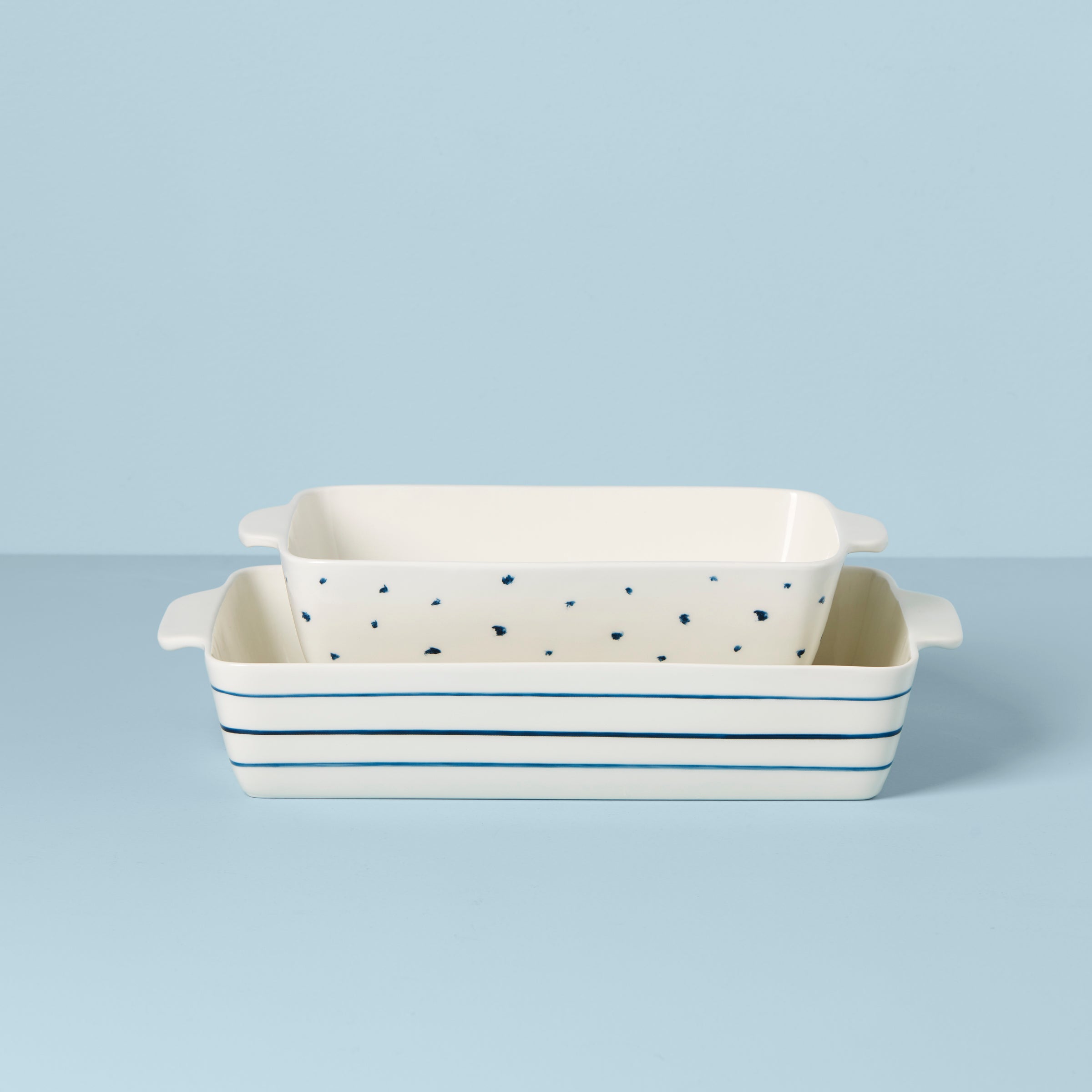 Rectangular 2-Piece Baking Dish Set with Textile Patterns | Blue Bay