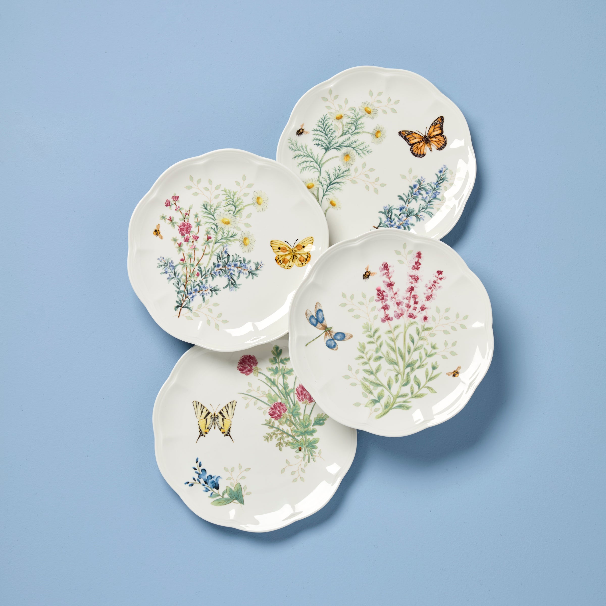 Herb Accent Plates Set of 4 - Butterfly Meadow Floral Design