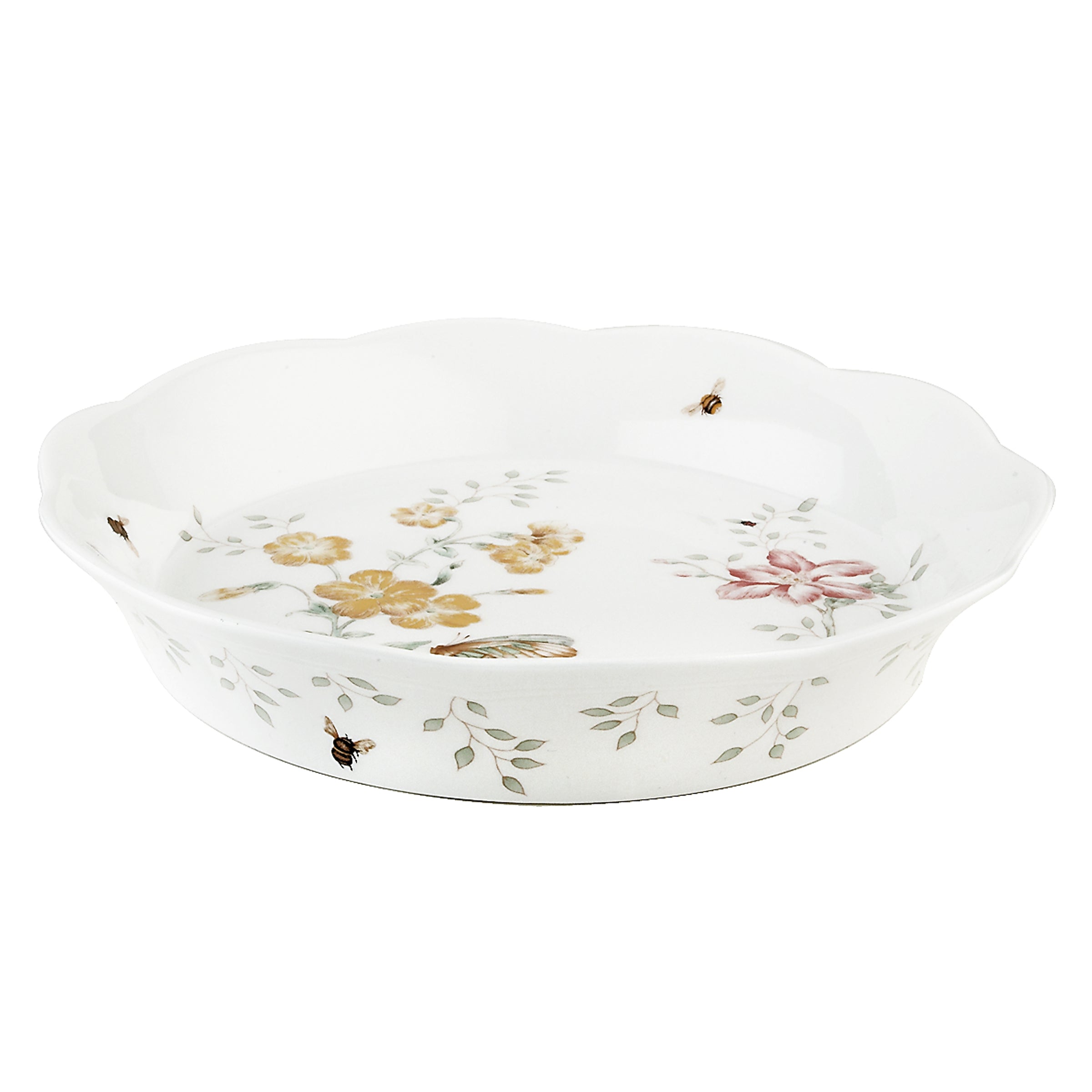 Porcelain Pie Dish with Butterfly Meadow Design & Ruffle Edge