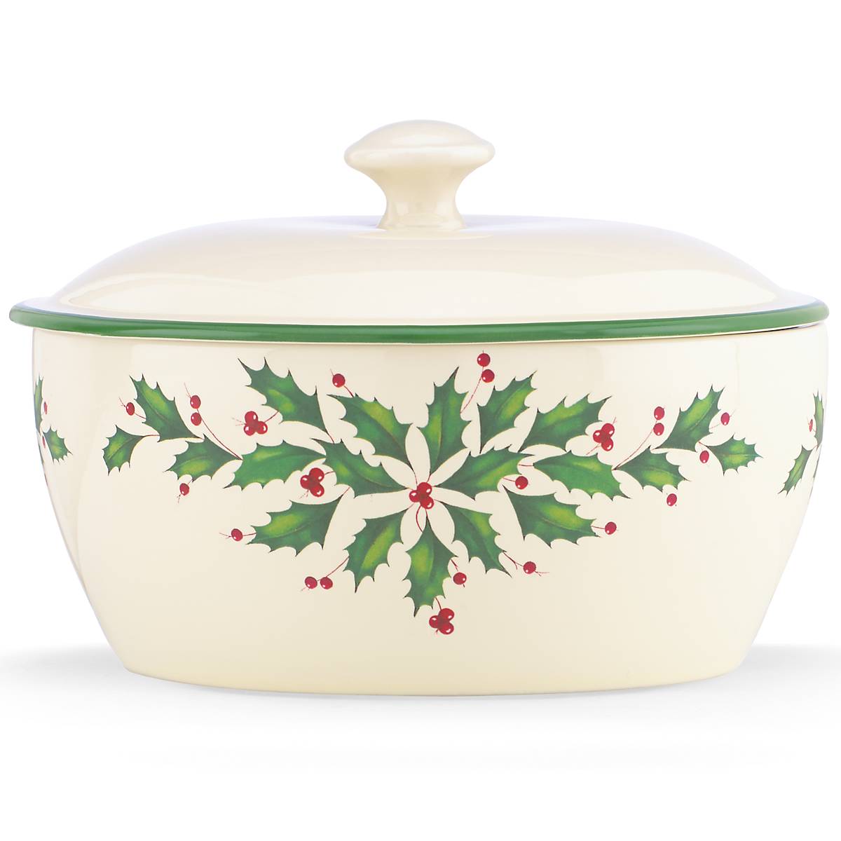 Holiday Porcelain Casserole Dish with Lid & Holly Motif | Hosting the Holidays
