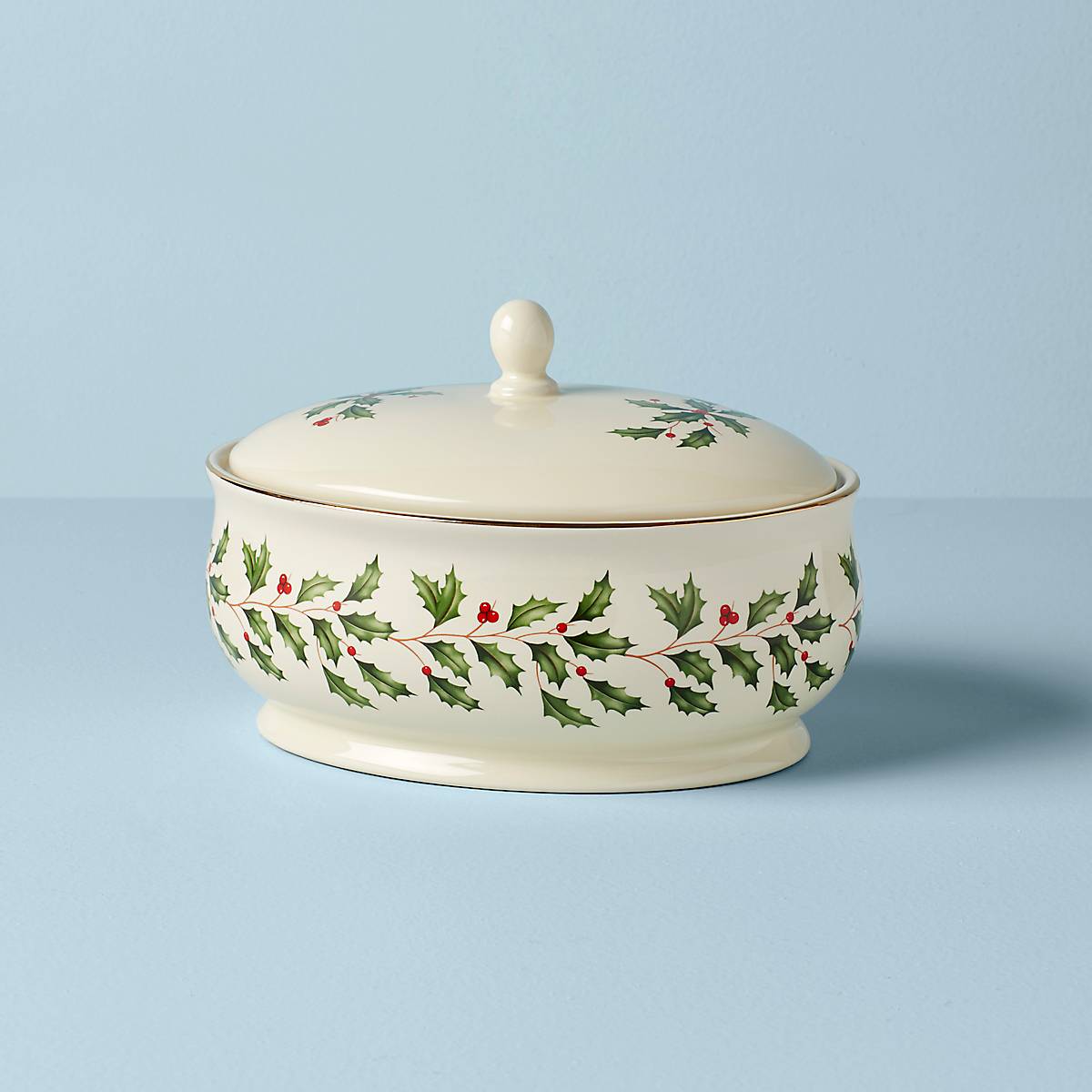 Elegant Ceramic Covered Dish with Gold Accents | Lenox Holiday Serving