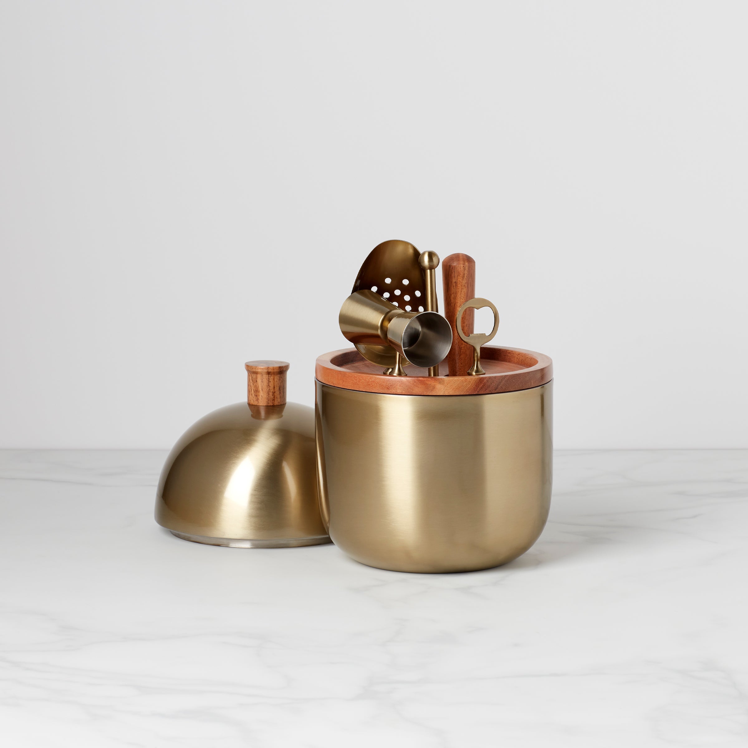 Brushed Gold Bar Tool Set with Ice Bucket | Cocktail Party