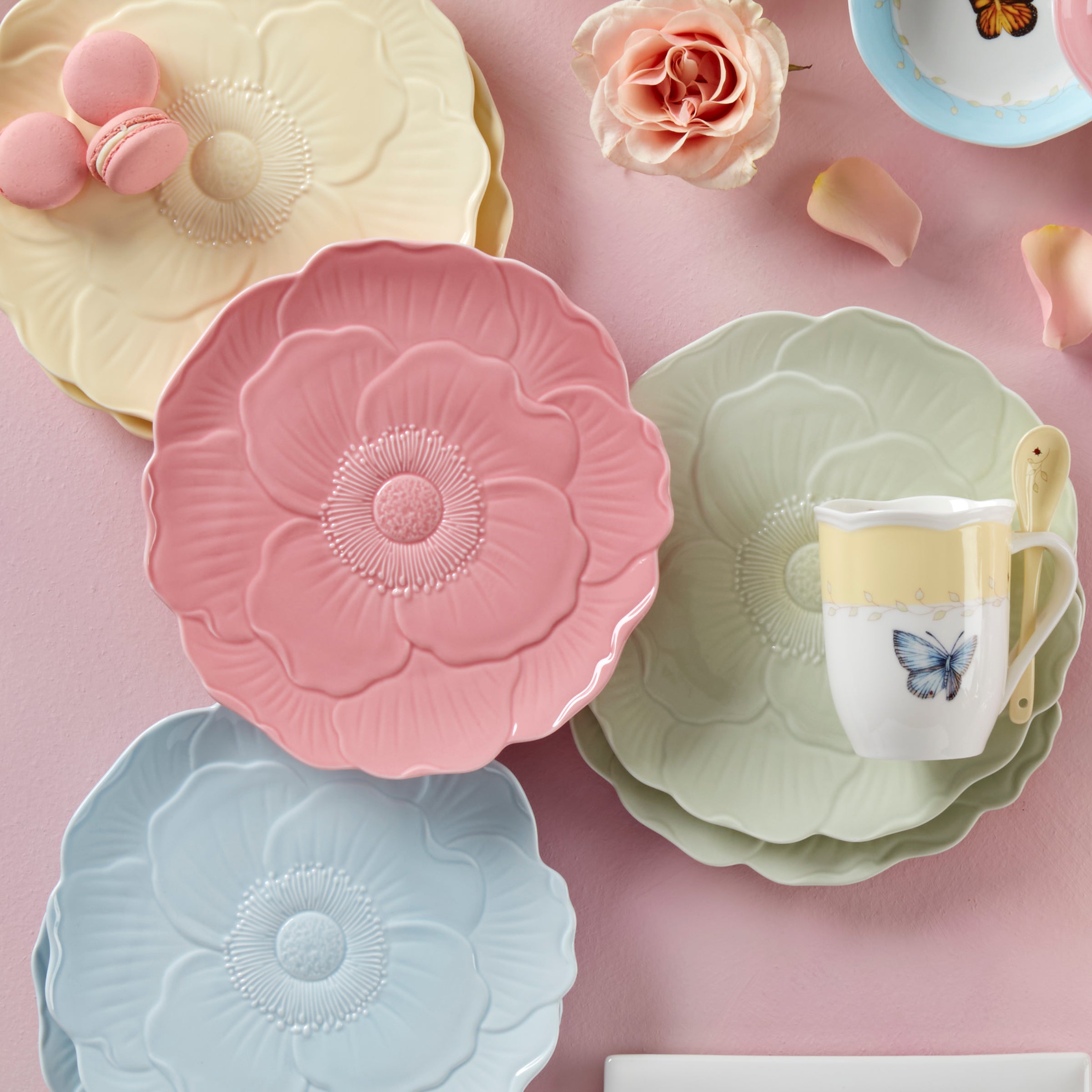 Floral Pink Accent Plates - Set of 4 | Butterfly Meadow Collection