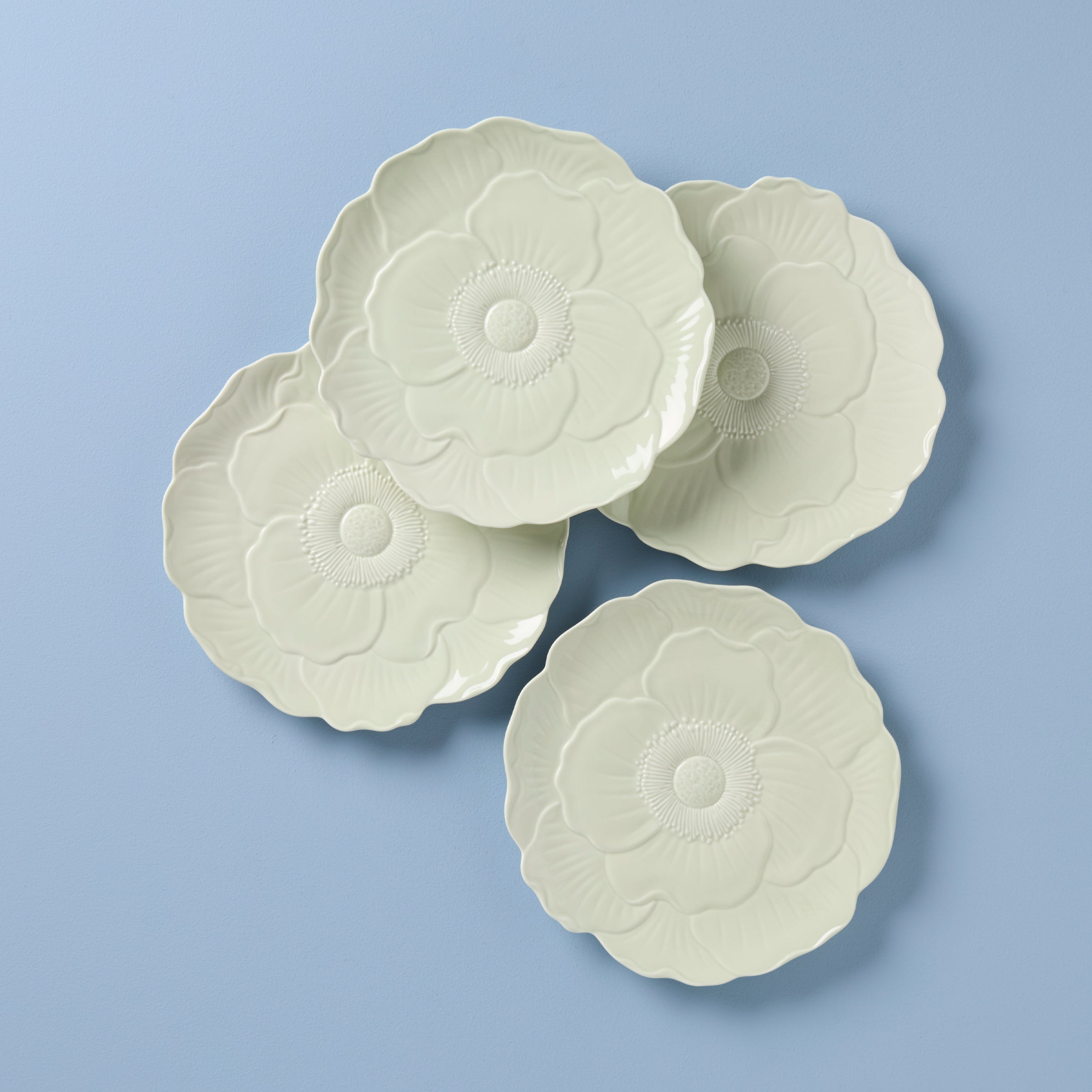 Floral Green Accent Plates - Butterfly Meadow Set of 4 | Dishwasher-Safe