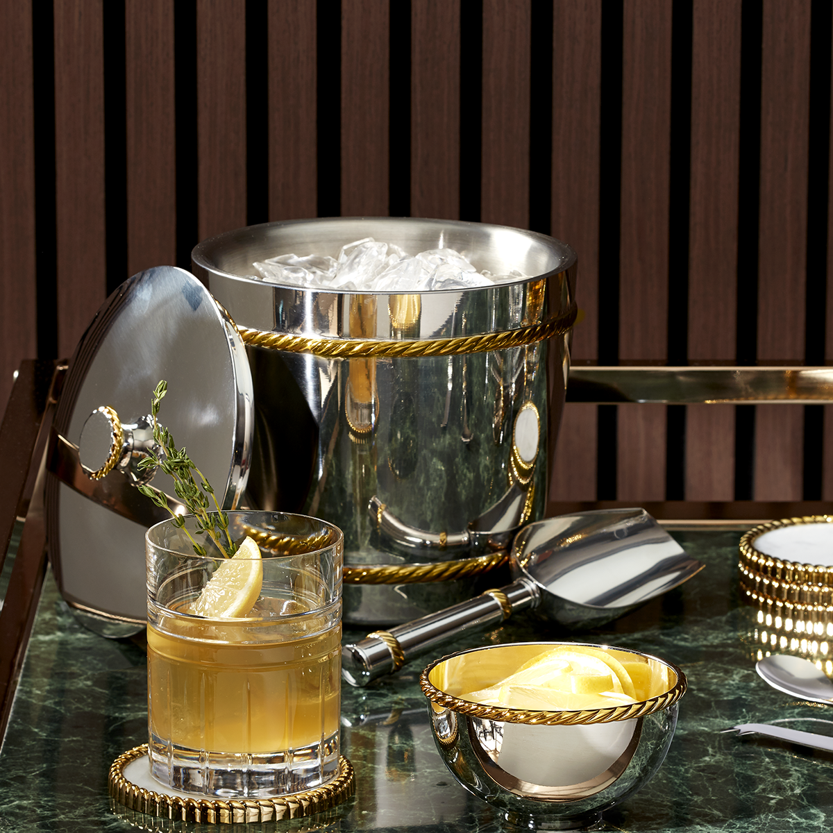 Elegant Nickel-Plated Ice Bucket with Tongs | Roseland Collection