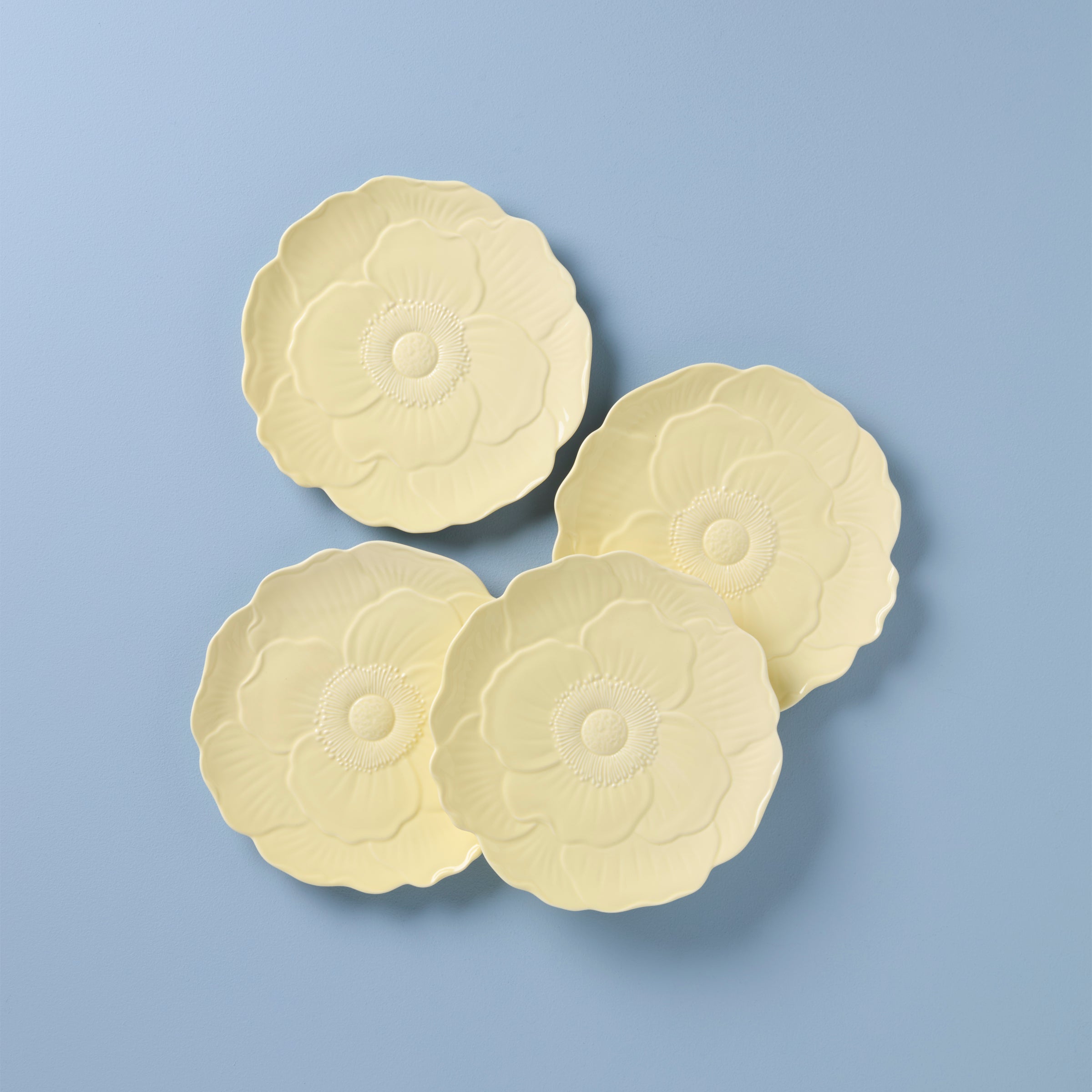 Floral Yellow Accent Plates - Set of 4 | Butterfly Meadow