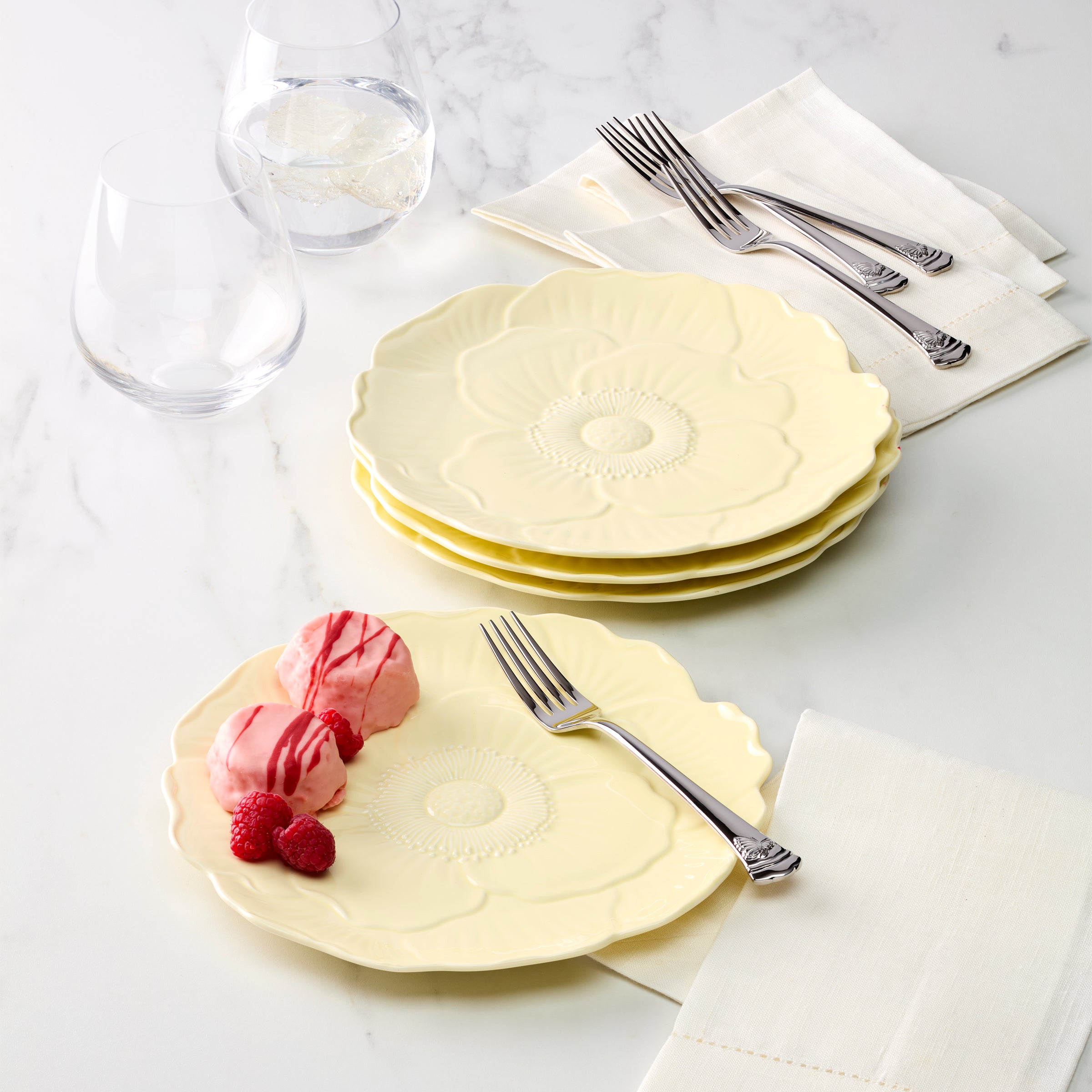 Floral Yellow Accent Plates - Set of 4 | Butterfly Meadow
