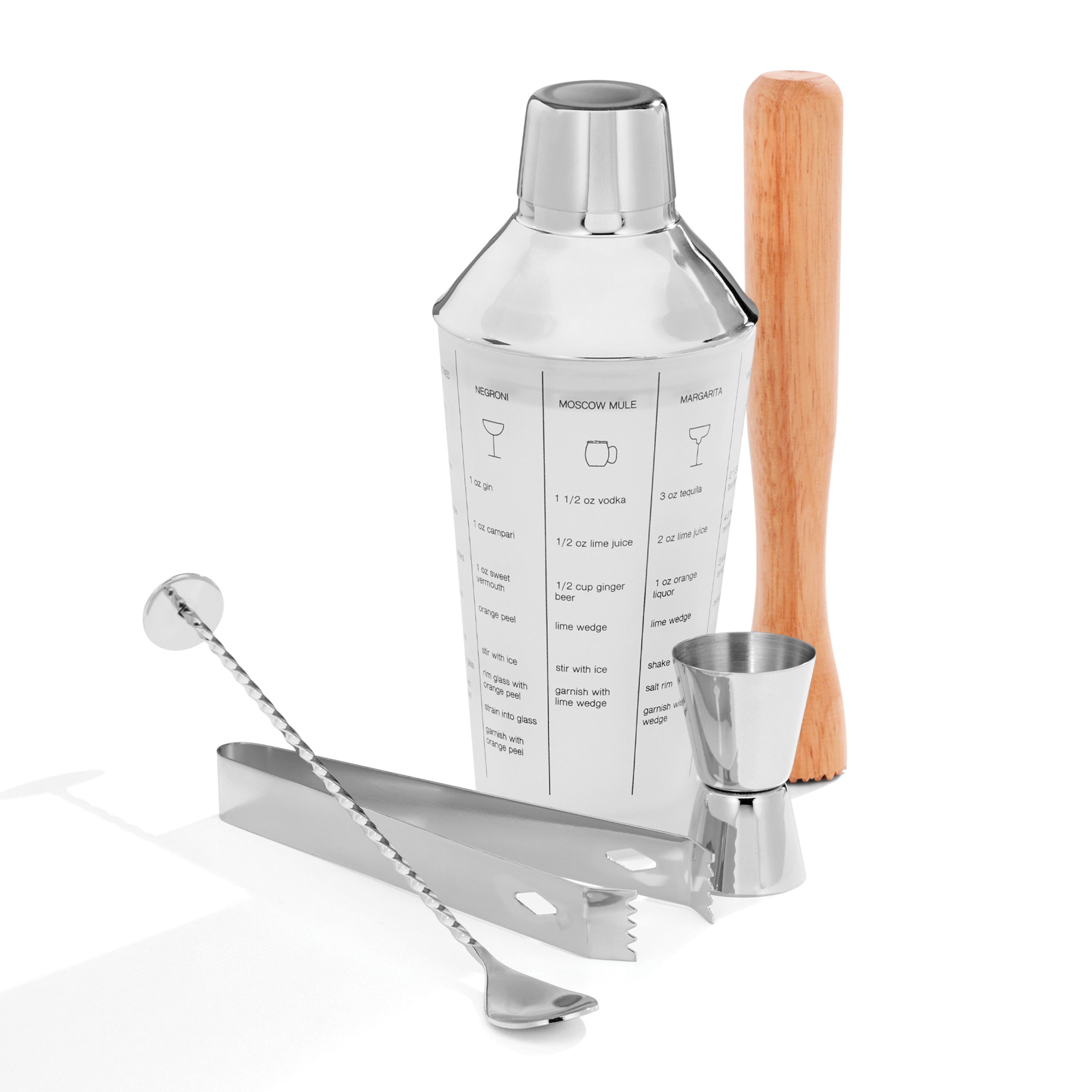 5-Piece Mixology Set with Stainless Steel Tools & Recipe Shaker | Bar Essentials