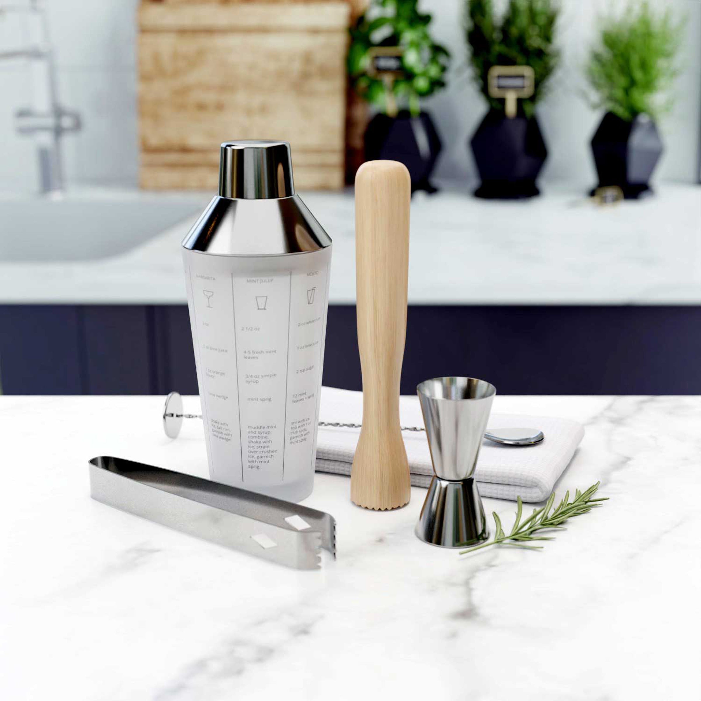5-Piece Mixology Set with Stainless Steel Tools & Recipe Shaker | Bar Essentials