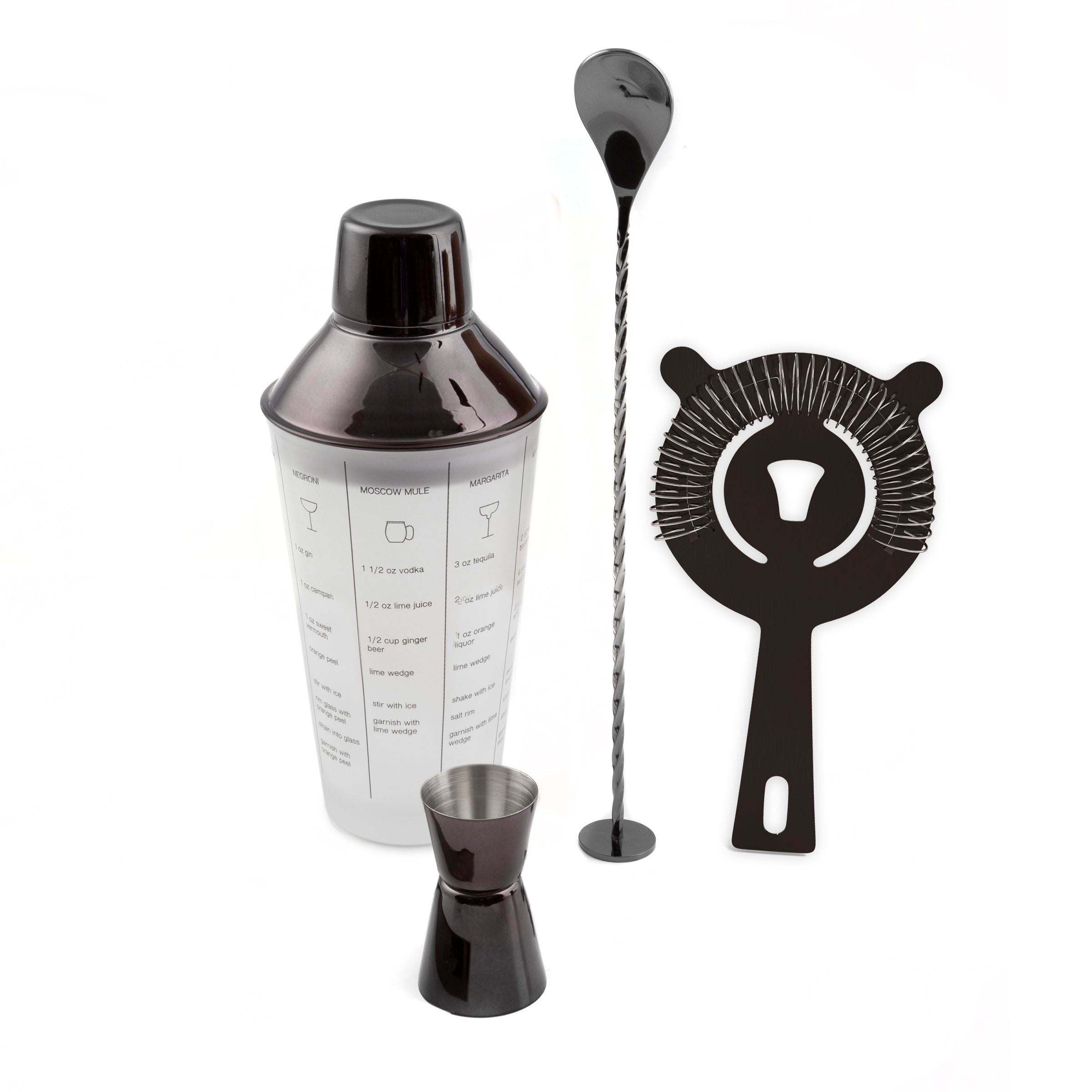 Black Mixology Set 4-Piece with Glass Shaker & Bar Tools