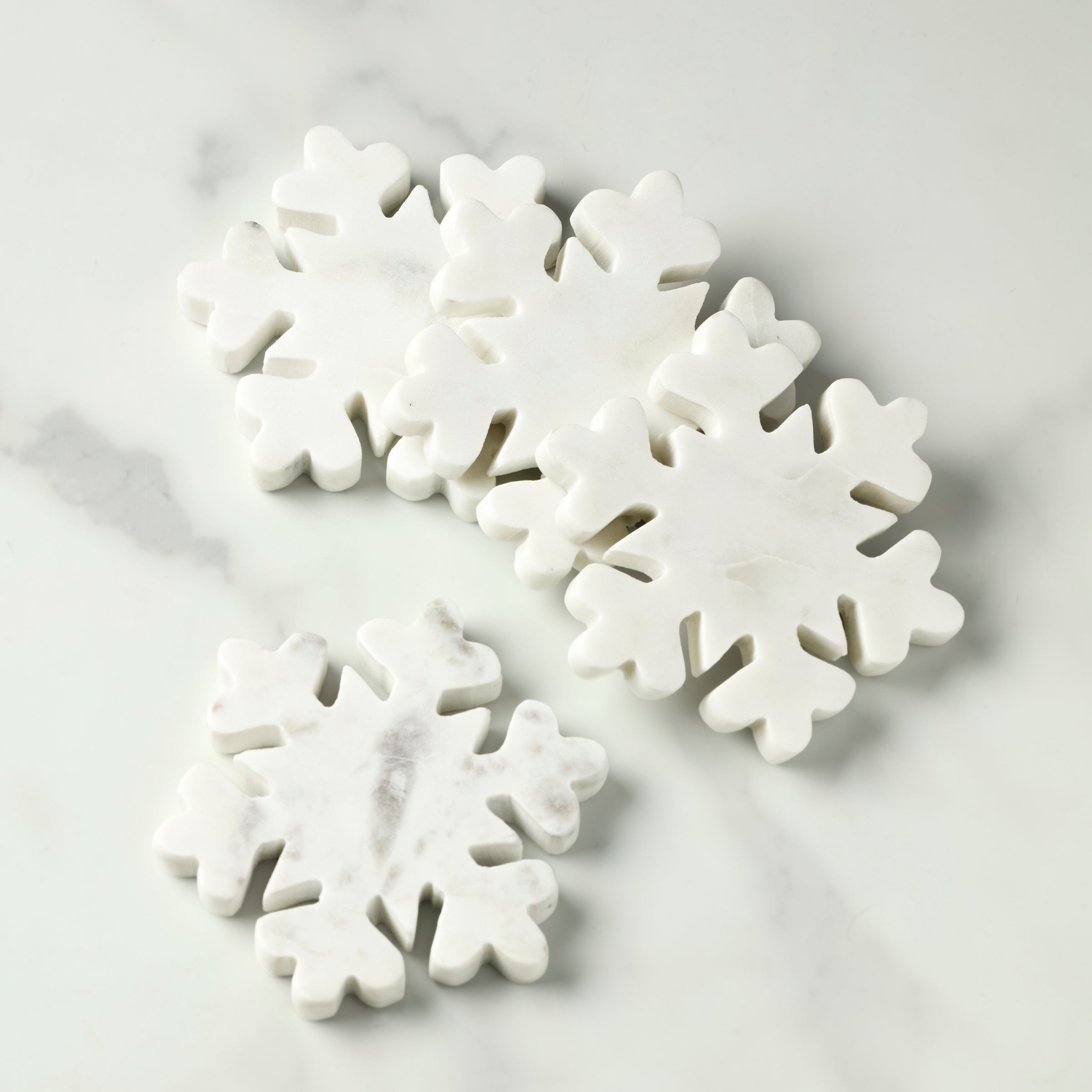 White Marble Snowflake Coasters | Handcrafted Winter Gift
