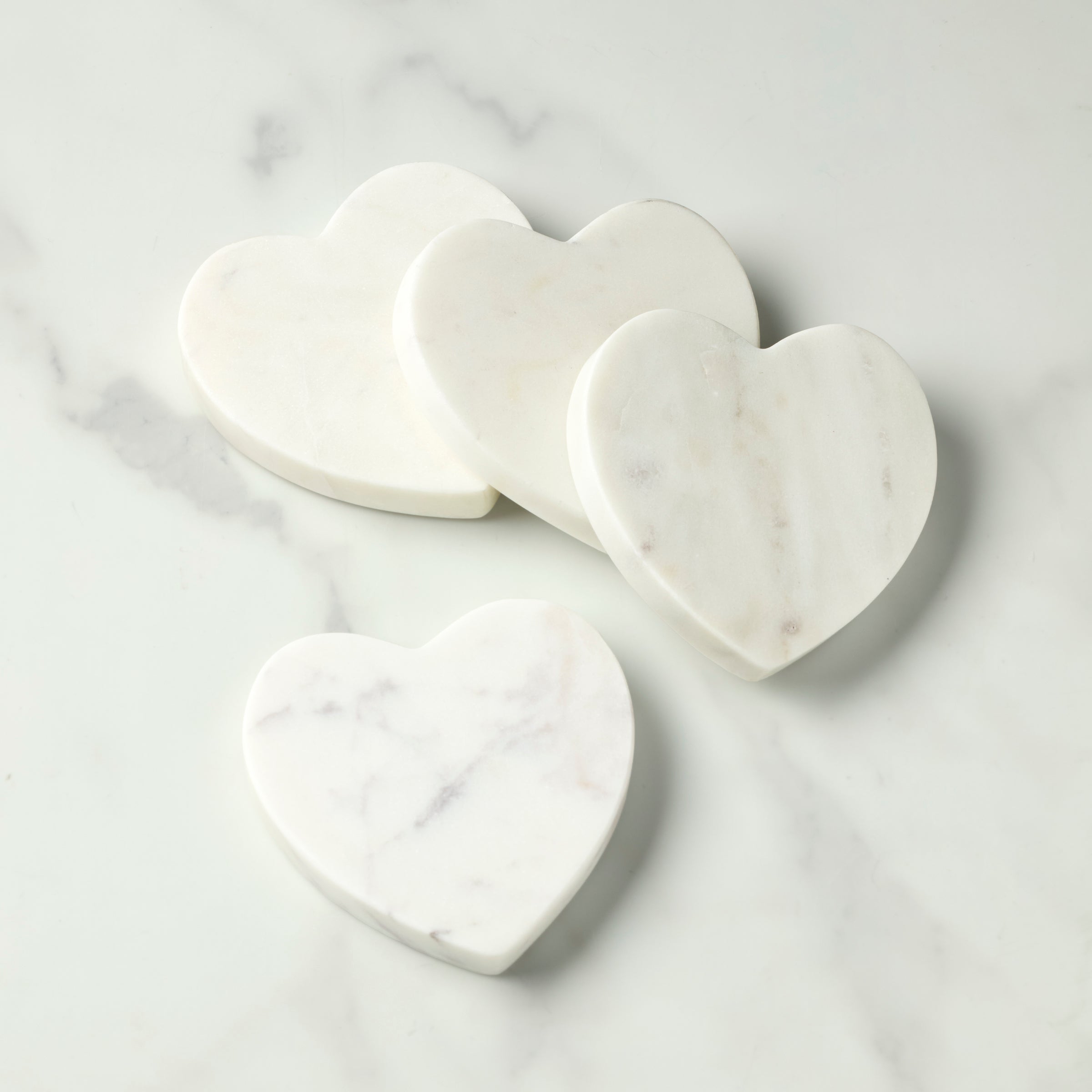 White Marble Heart Coasters Set of 4 - Handcrafted & Elegant