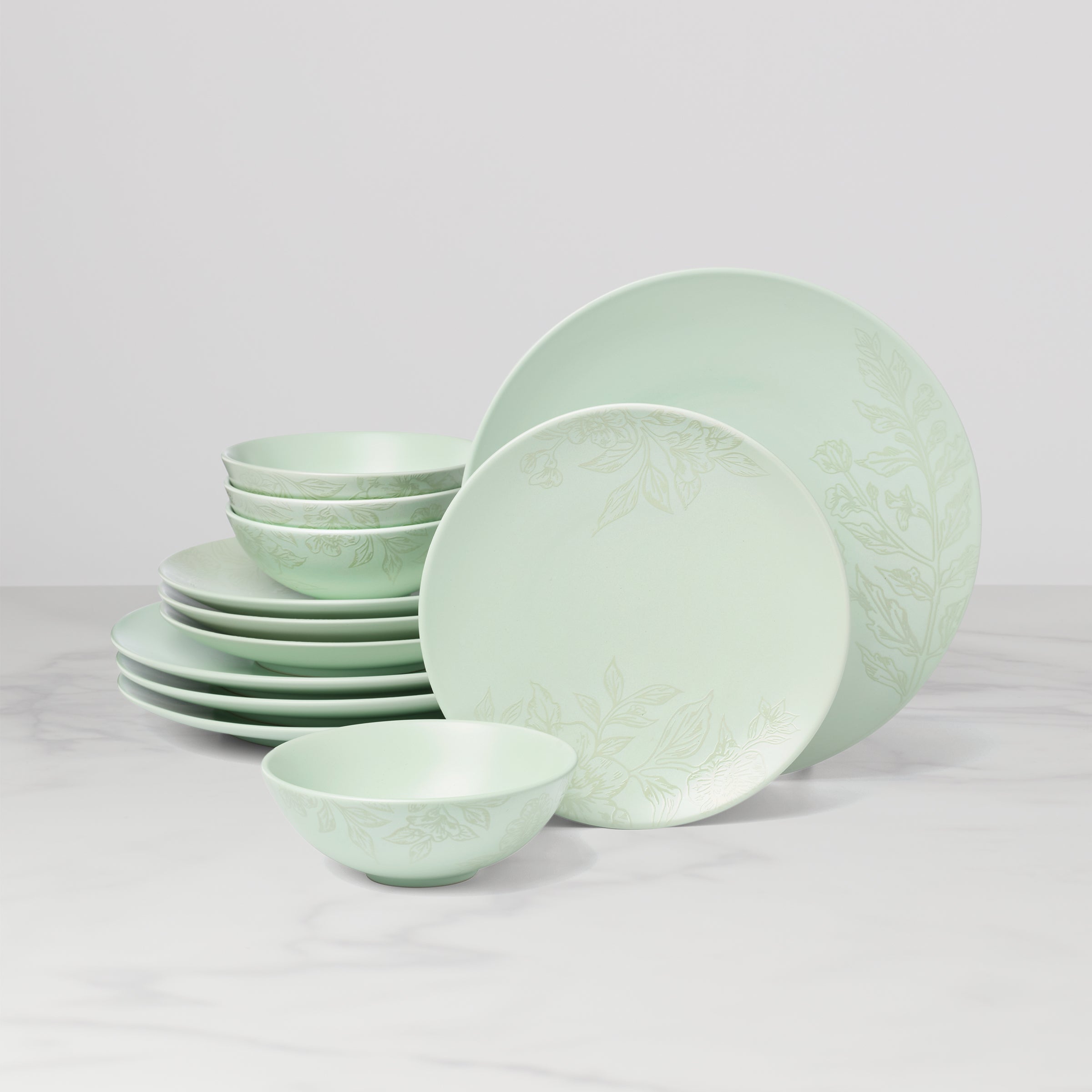 Soft Sage Dinnerware Set 12-Piece for Modern Dining | Roseto