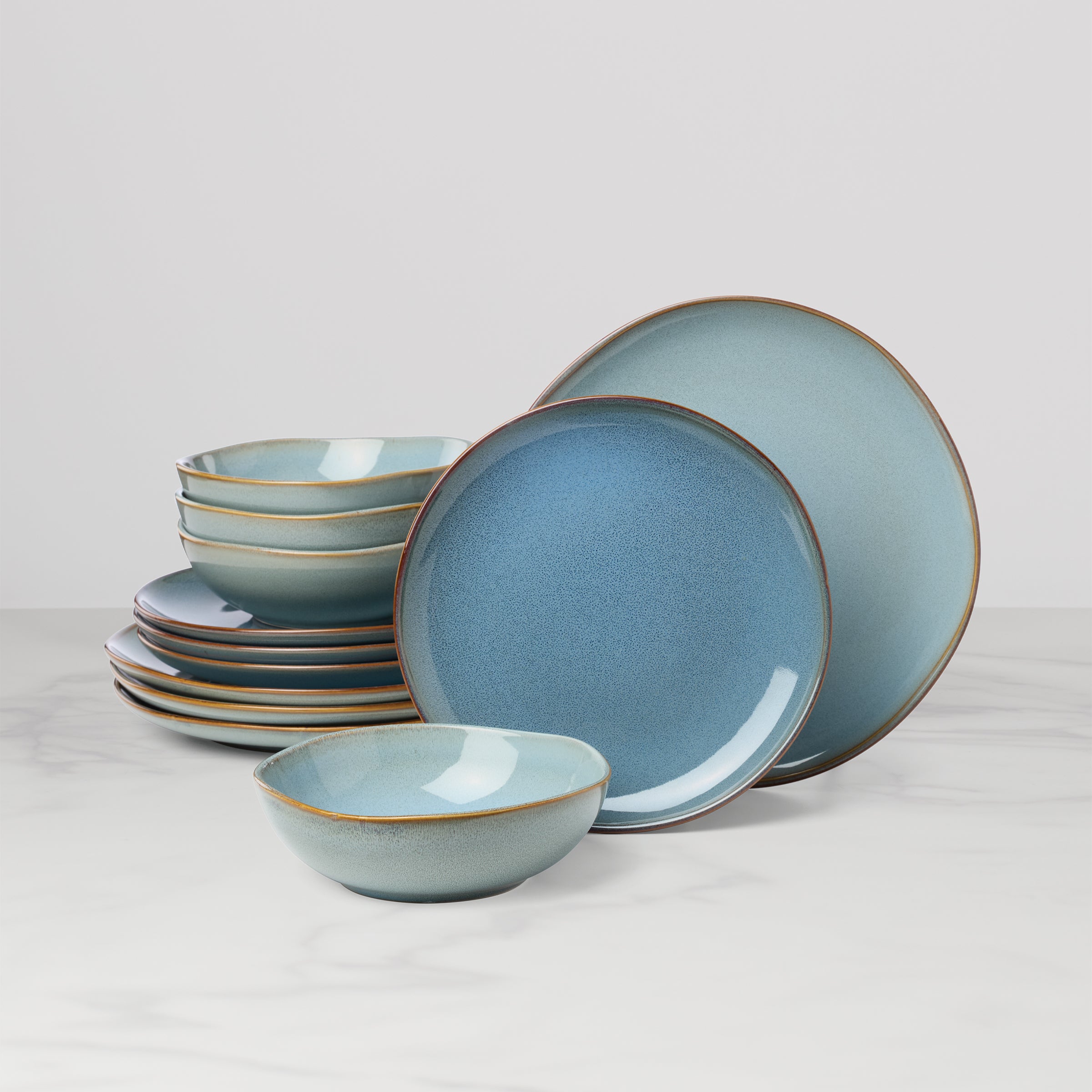 Blue Stoneware Dinnerware Set 12-Piece | Organic Shades