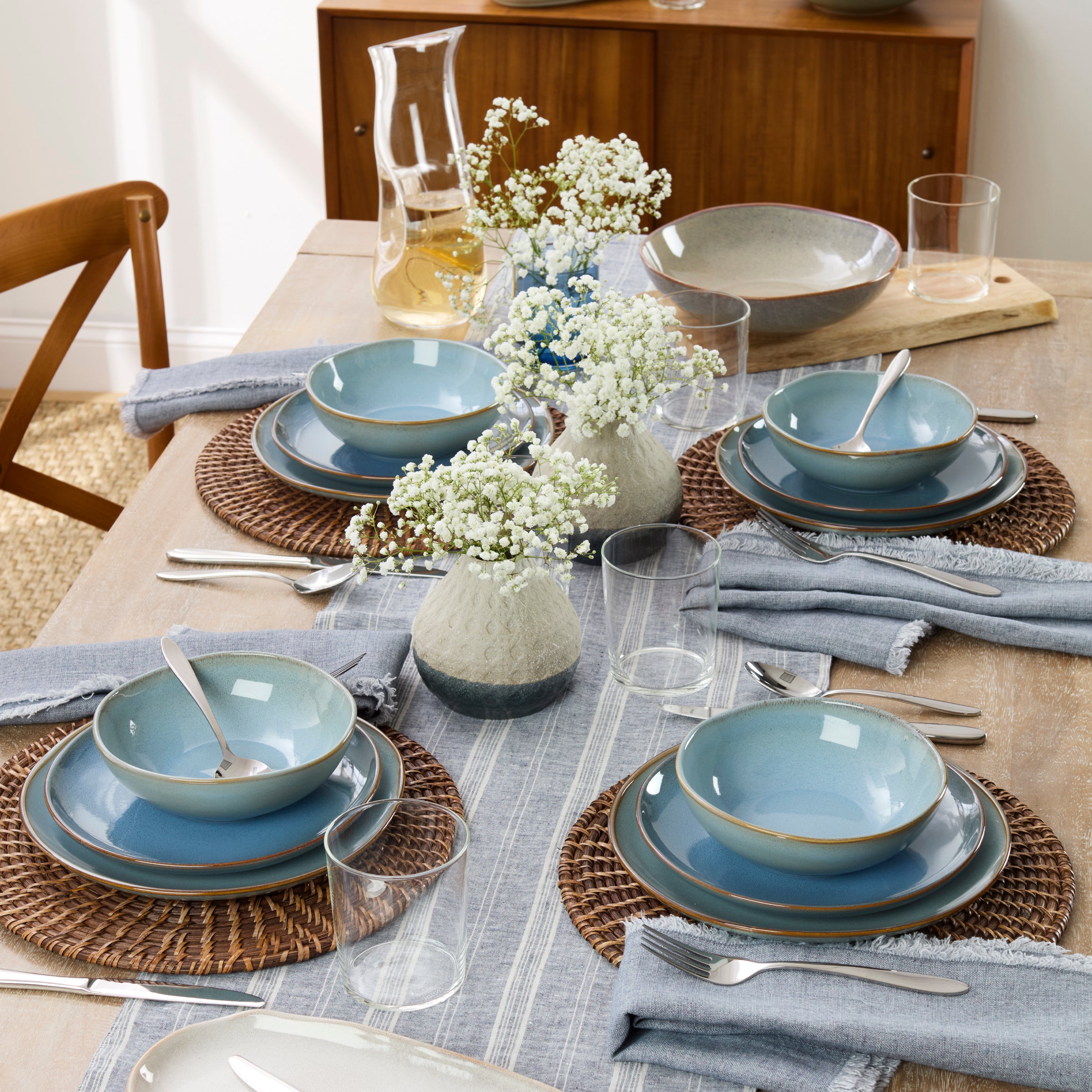 Blue Stoneware Dinnerware Set 12-Piece | Organic Shades