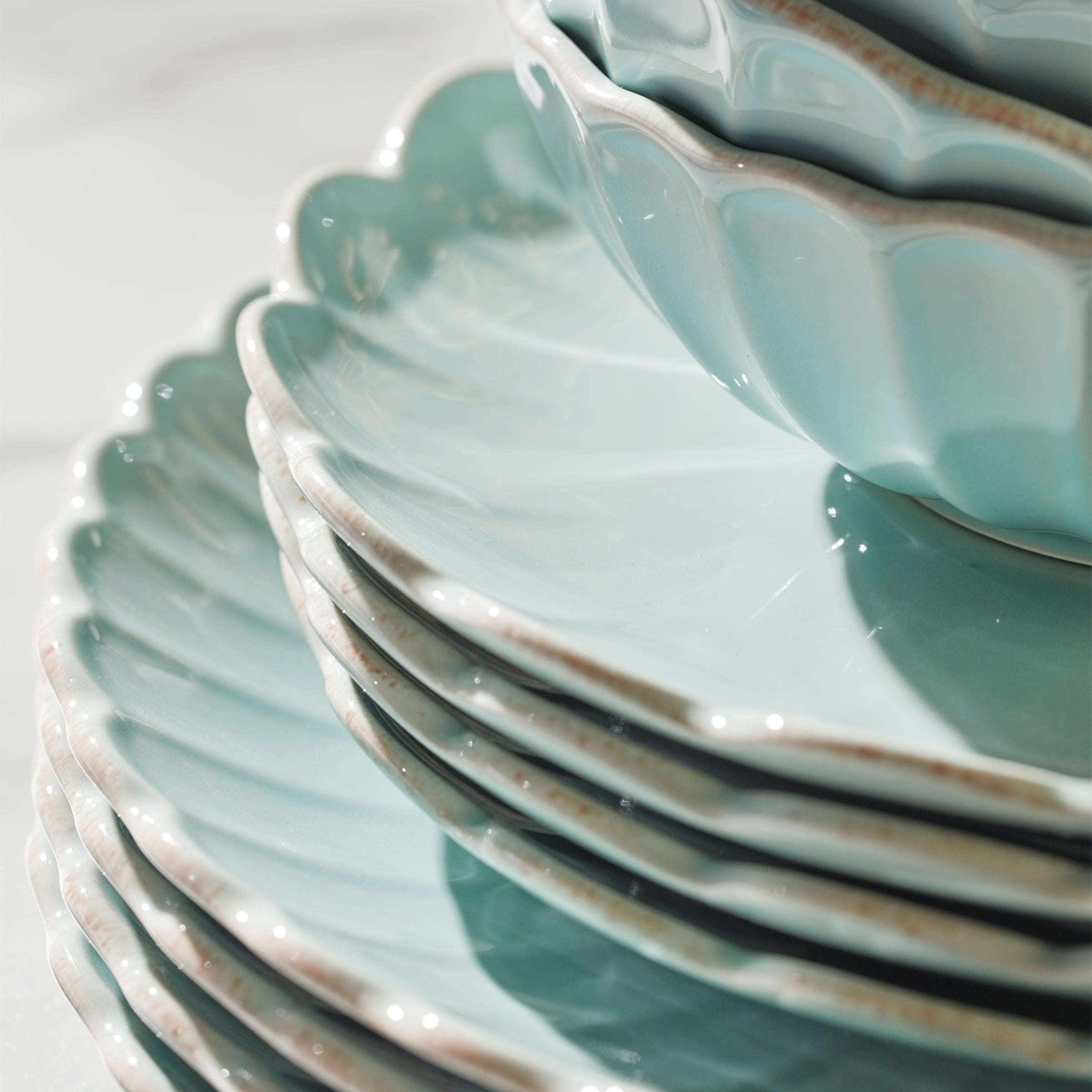 Scalloped Stoneware Dinnerware Set in Ice Blue | French Perle