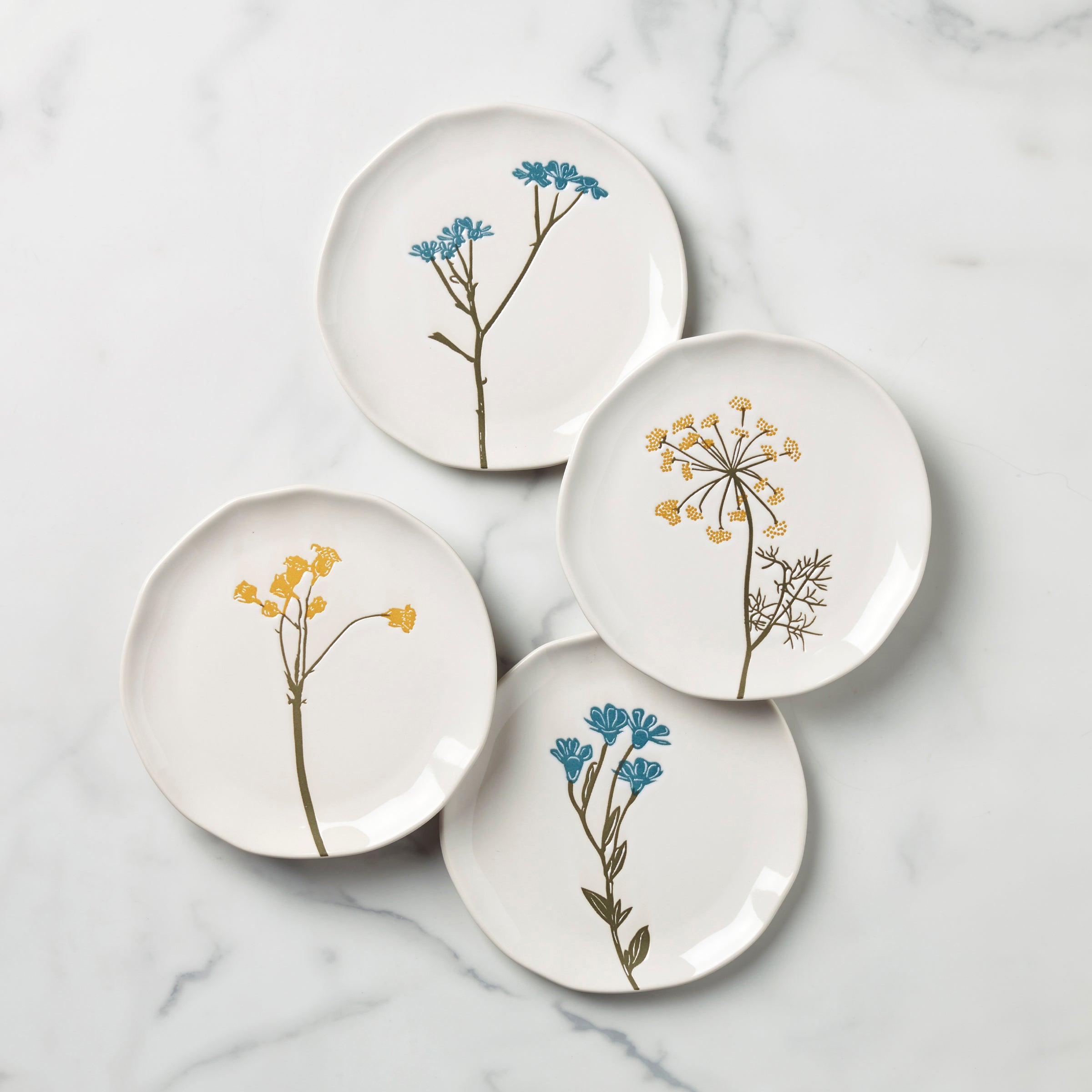 Wildflower Stoneware Tidbit Plates - Set of 4 for Entertaining