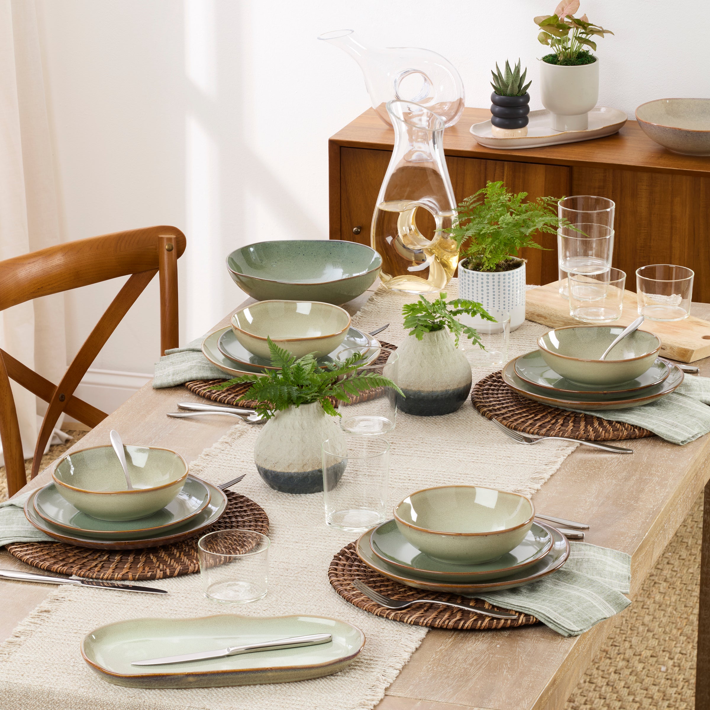 Stoneware Dinnerware Set 12-Piece | Organic Shades Sage